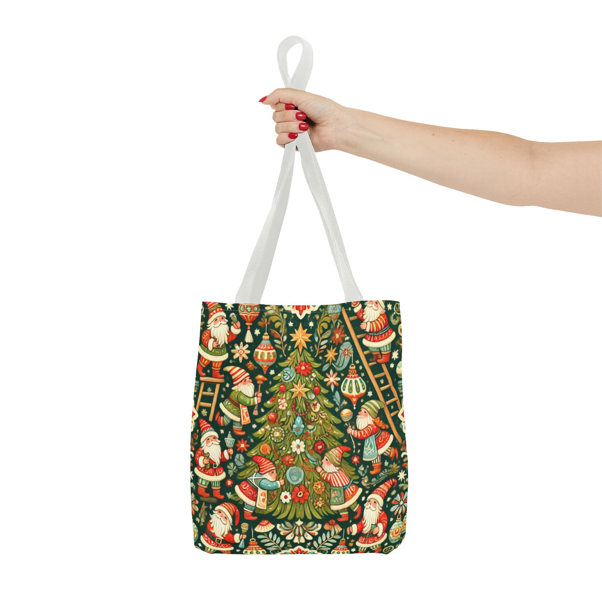 Christmas Gnomes Decorating Tree Holiday Tote Bag