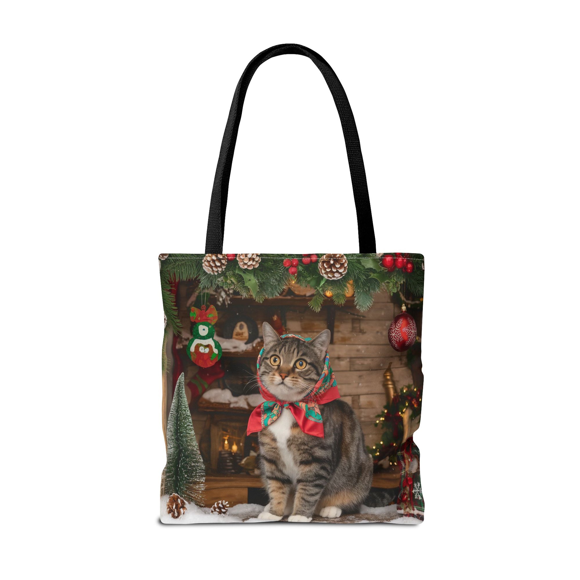 Cat with Babushka Christmas Tote Bag
