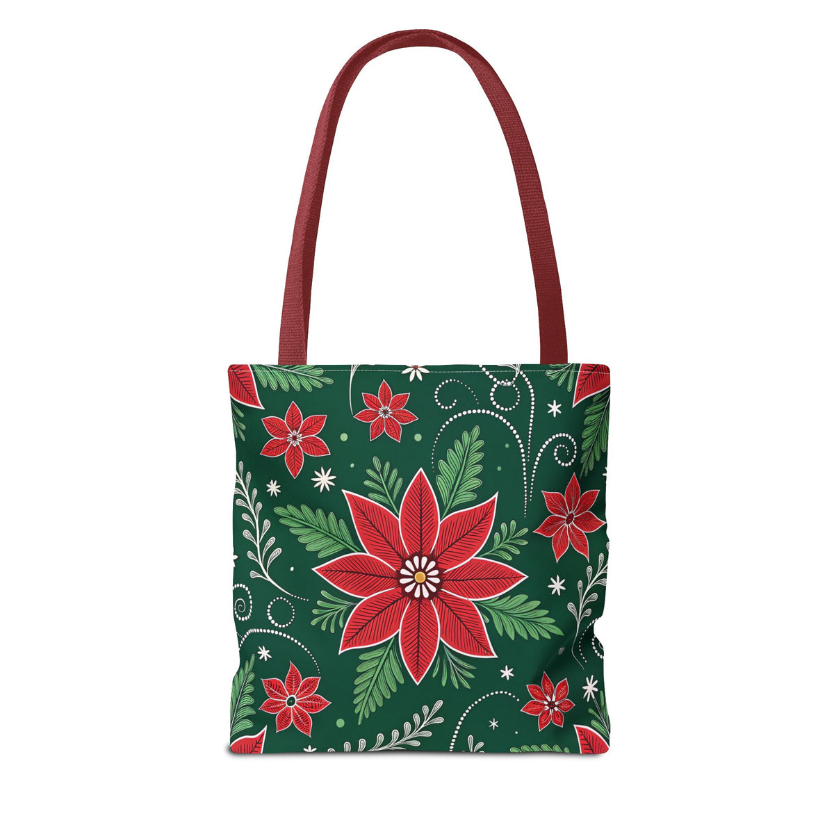 Christmas Poinsettia Folk Art Tote Bag