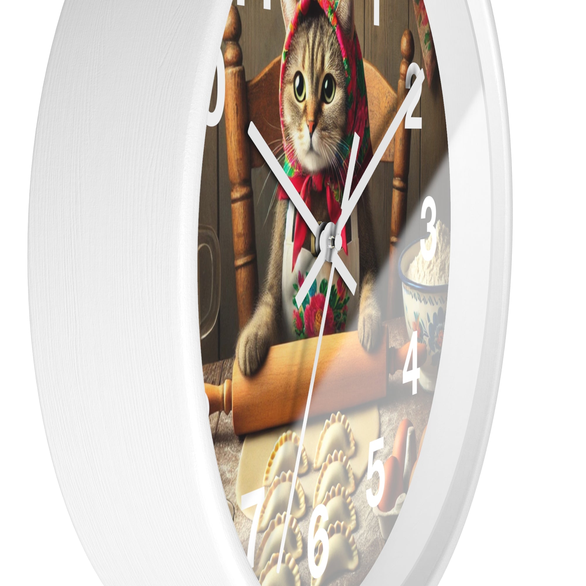 Babushka Cat Making Pierogi Wall Clock