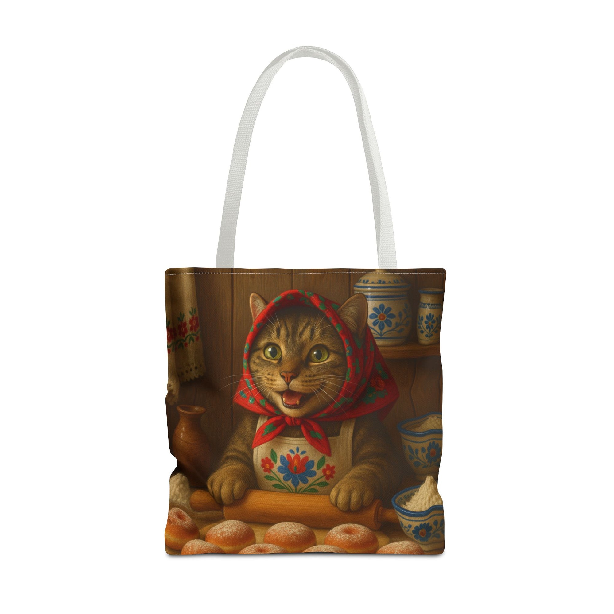 Babushka Cat Making Paczki Polish Donuts Tote Bag