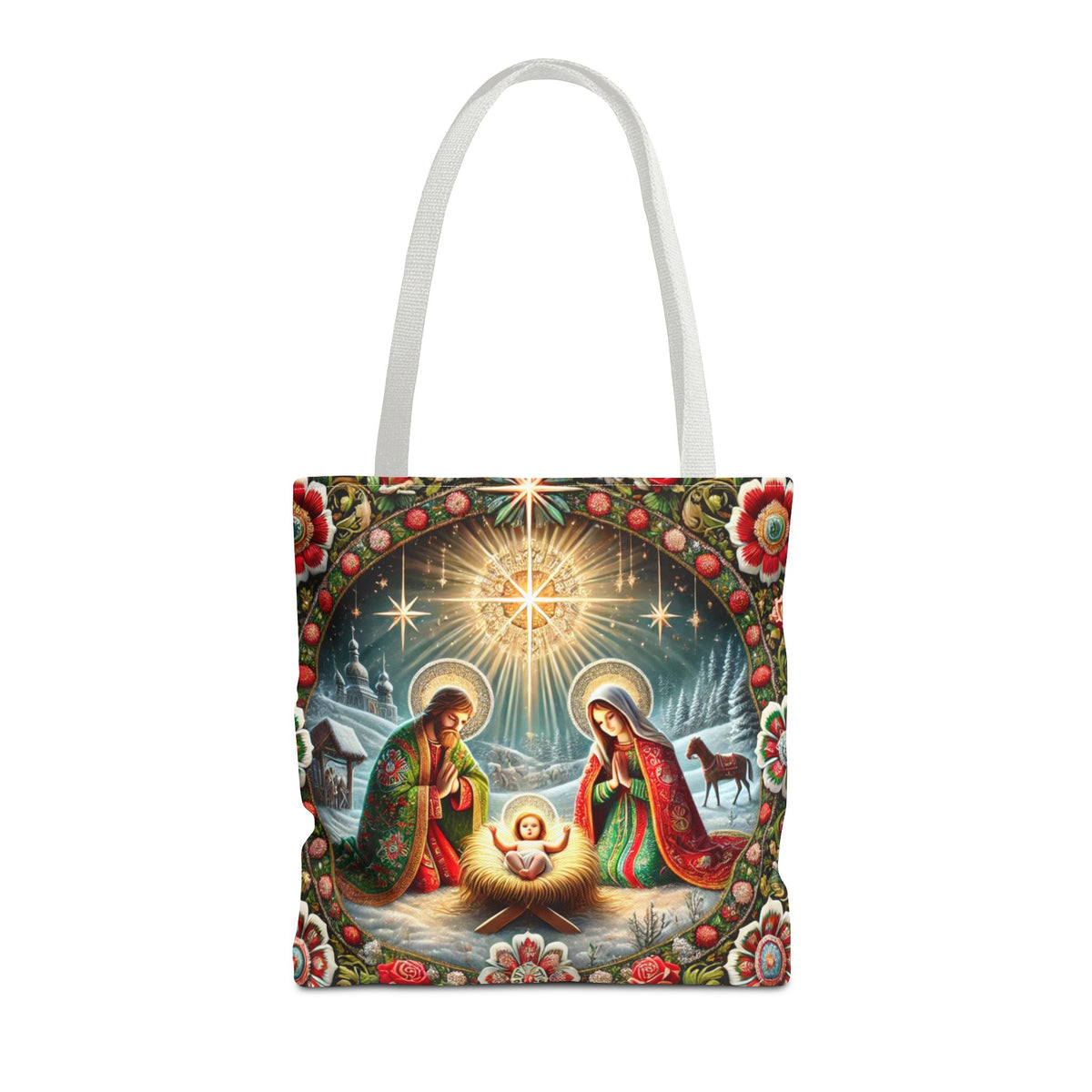 Nativity Scene Holy Family Manger Biblical Artwork Tote Bag