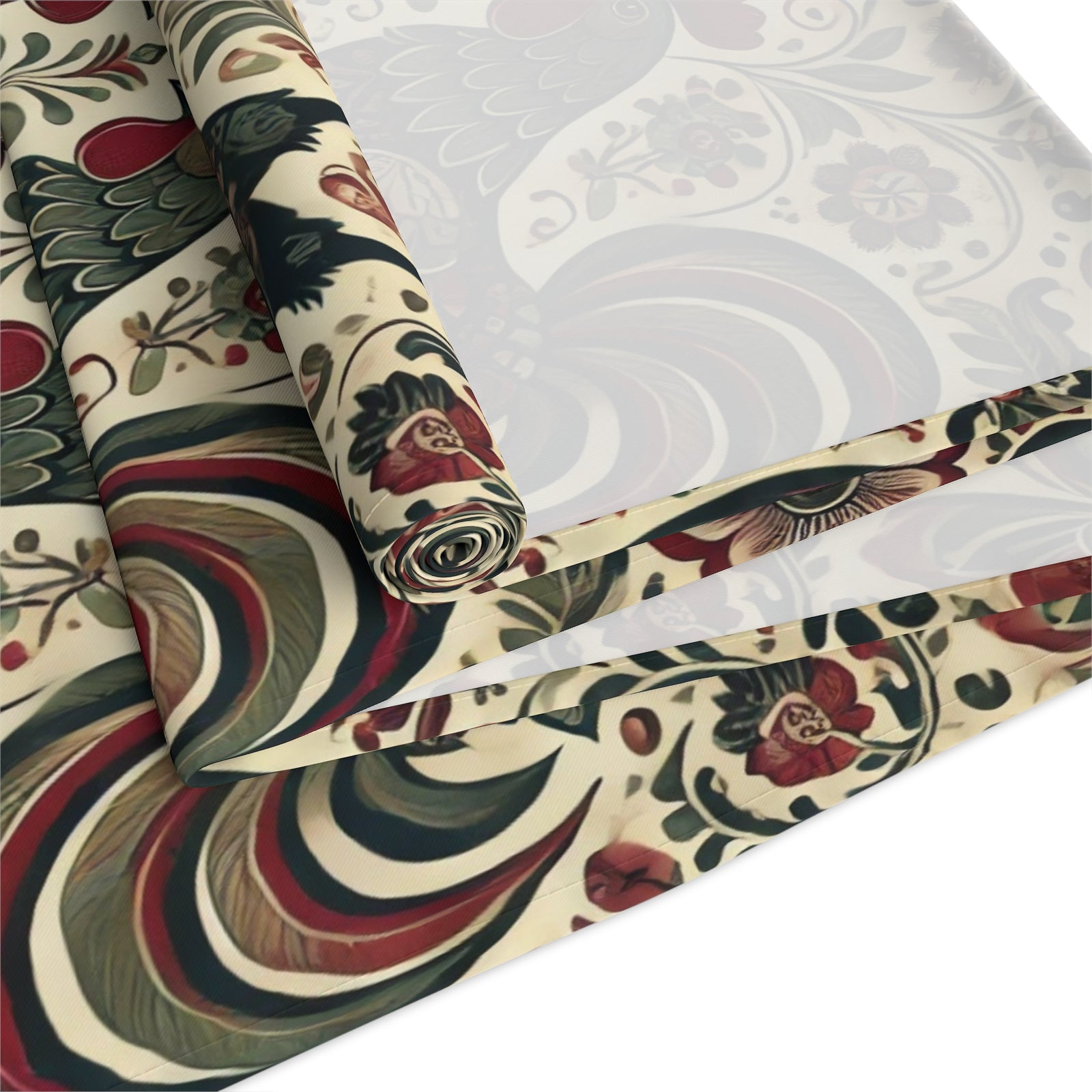 Retro Themed Polish Wycinanki Rooster Floral Table Runner