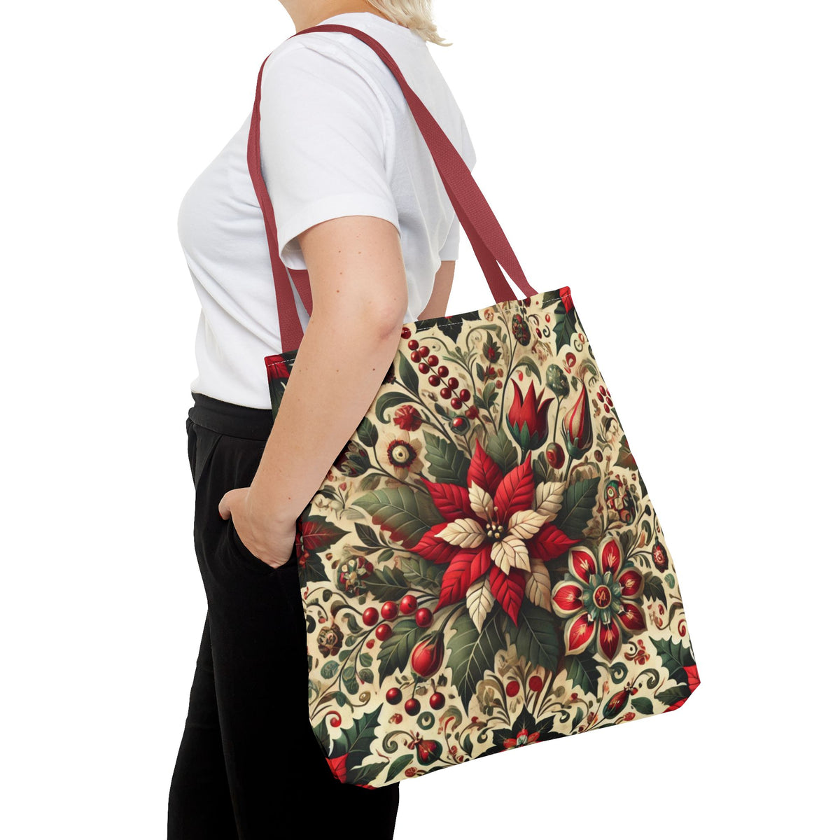 Christmas Poinsettia Floral Art Holiday Tote Bag