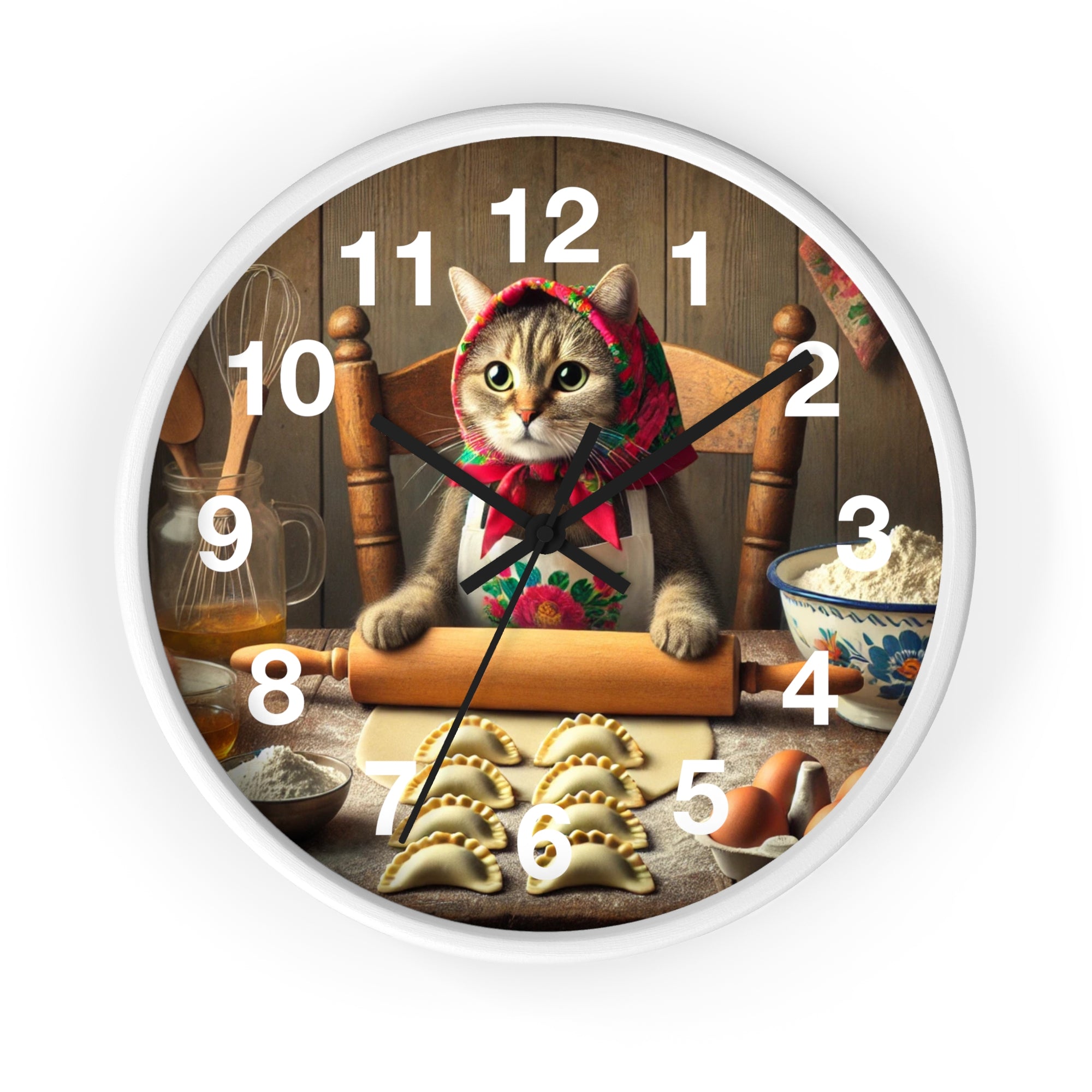 Babushka Cat Making Pierogi Wall Clock