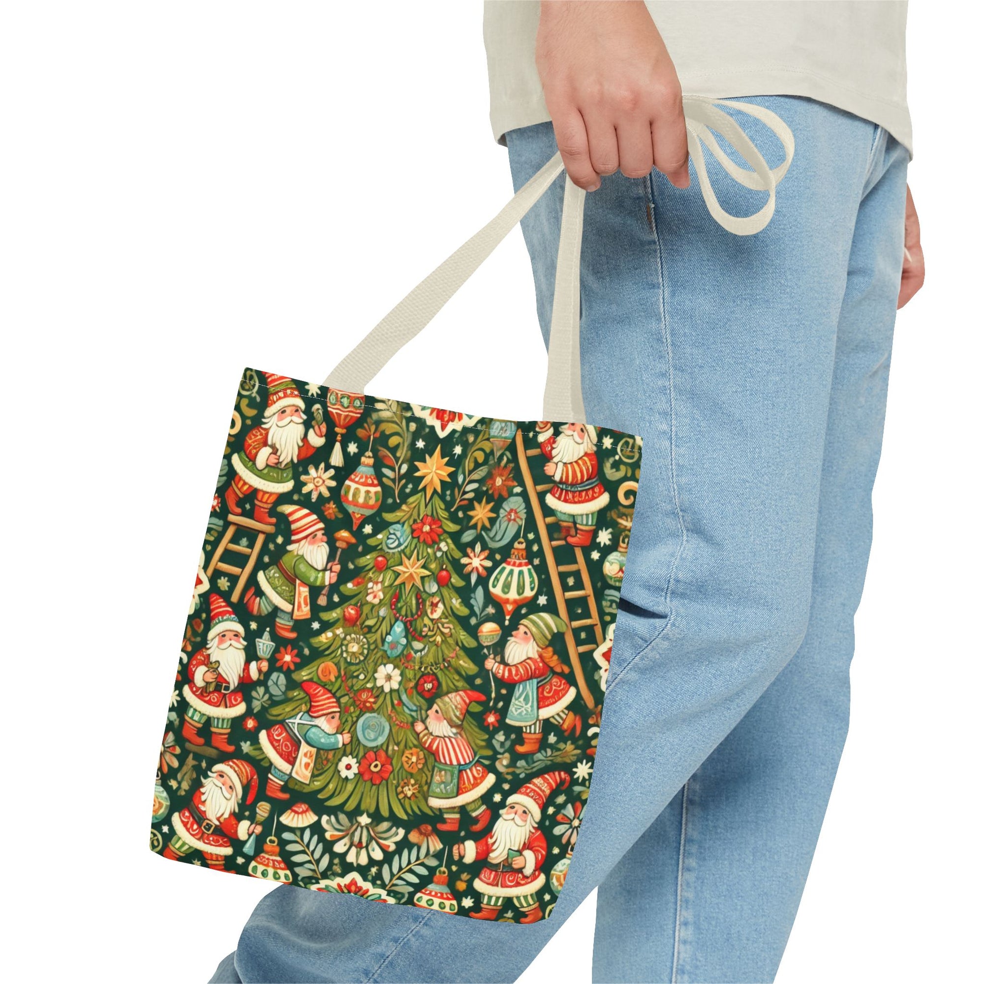 Christmas Gnomes Decorating Tree Holiday Tote Bag