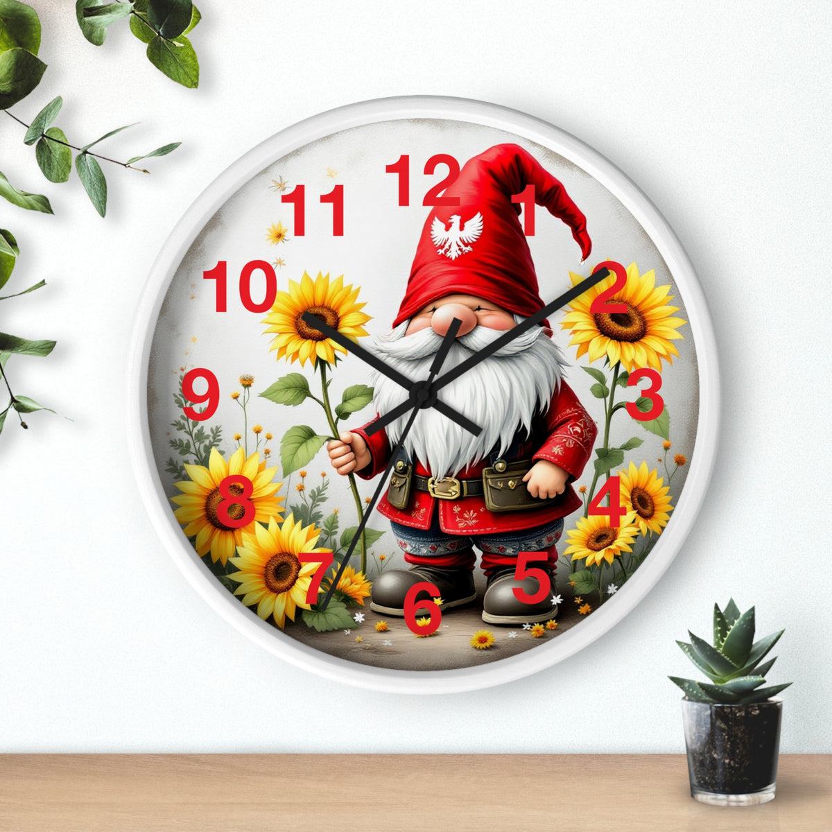 Holiday Sunflower Polish Gnome Wall Clock