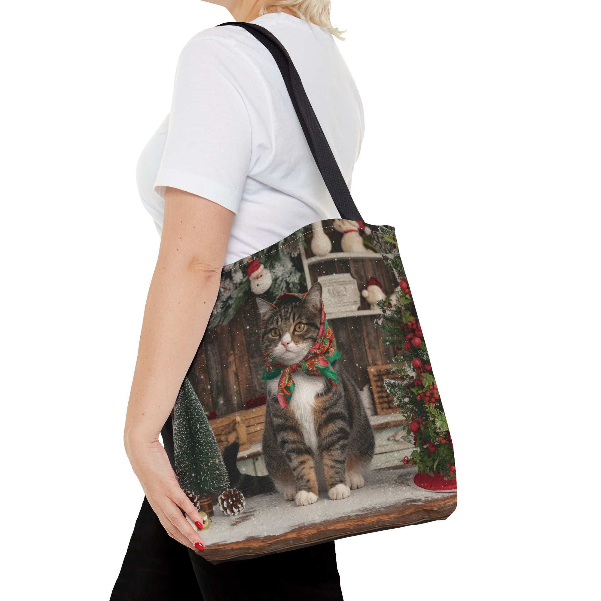 Babushka Cat Holiday Christmas Tote Bag