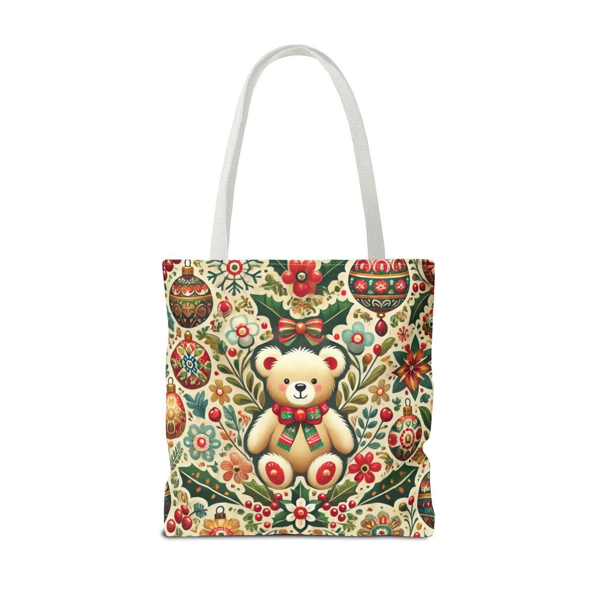 Festive Teddy Bear Folk Art Christmas Holiday Tote Bag