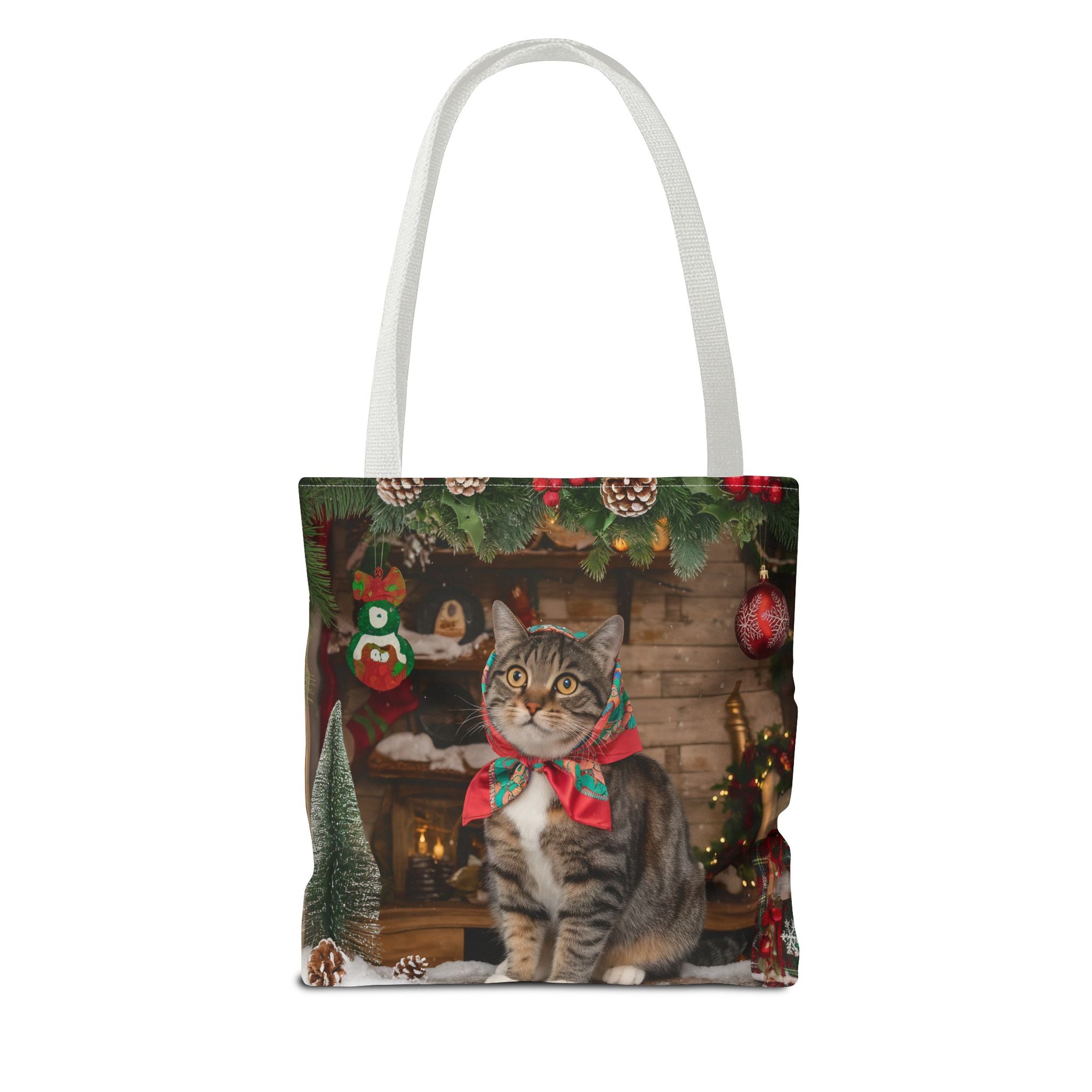 Cat with Babushka Christmas Tote Bag