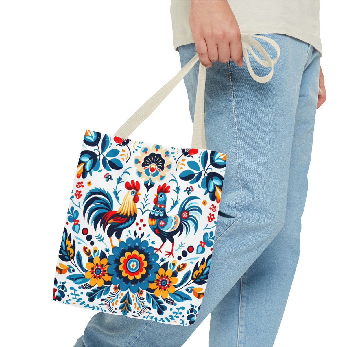 Vibrant Polish Chicken Pattern Floral Design Tote Bag