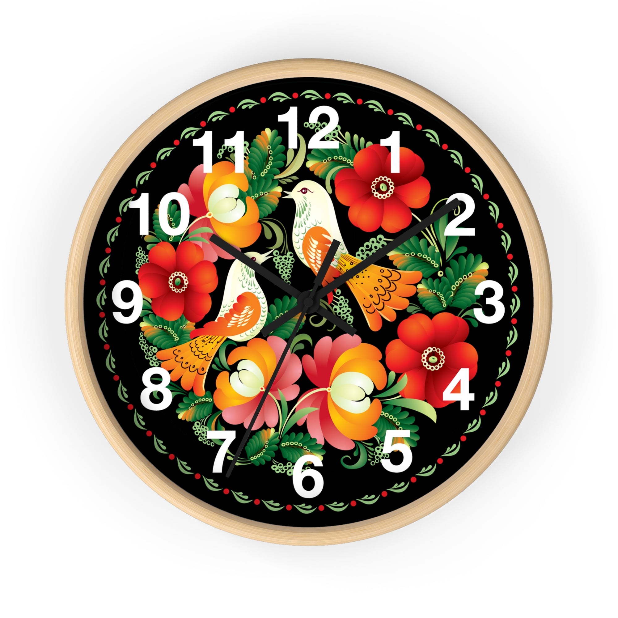 Folk Art Love Birds Wall Clock