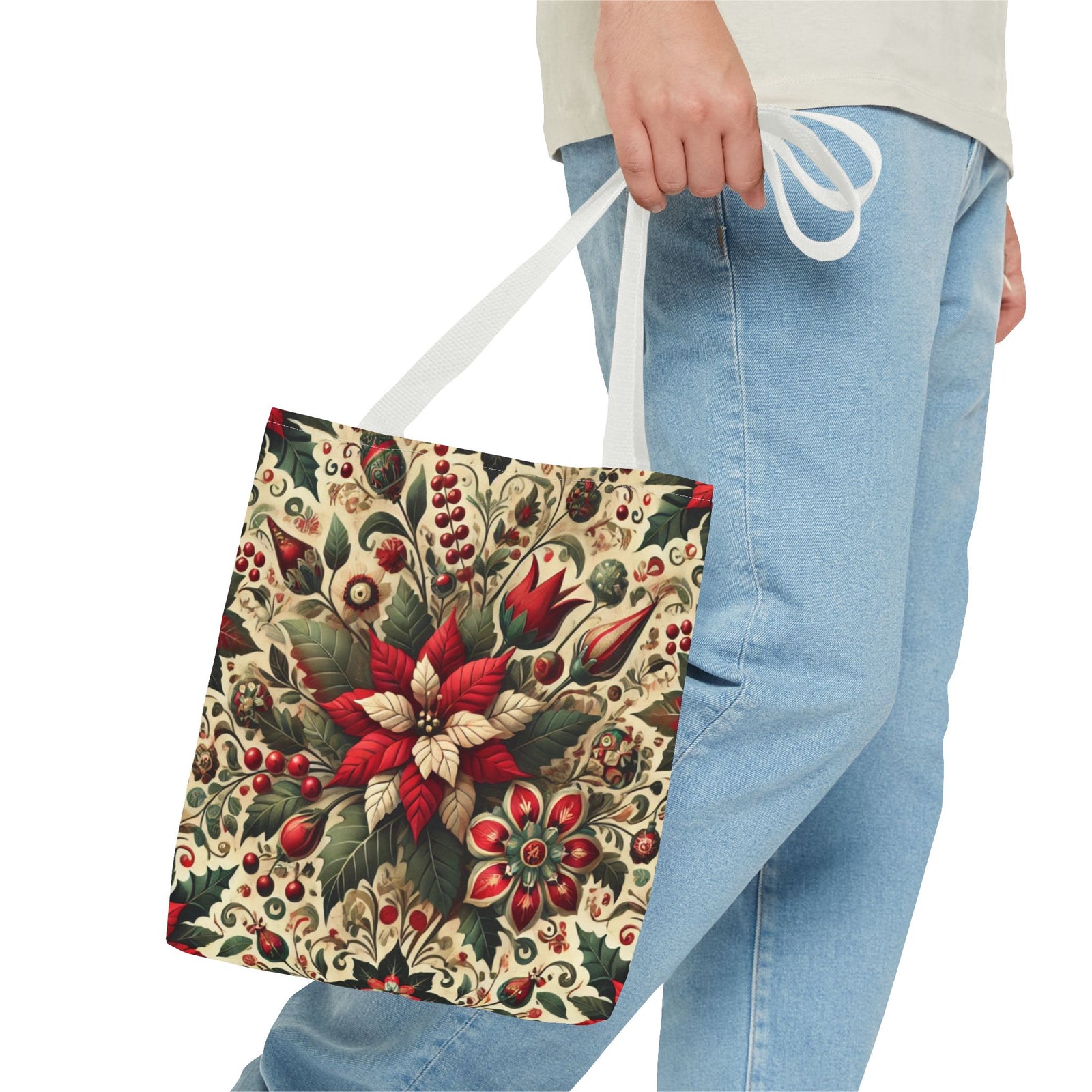 Christmas Poinsettia Floral Art Holiday Tote Bag