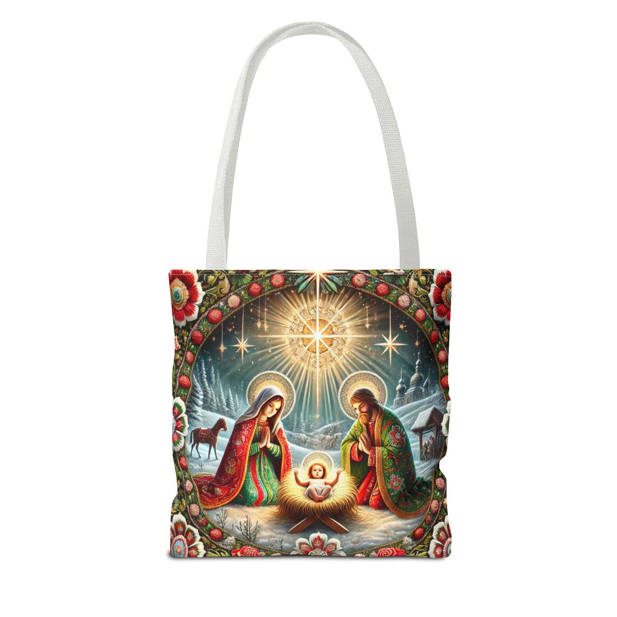 Nativity Scene Holy Family Manger Biblical Artwork Tote Bag