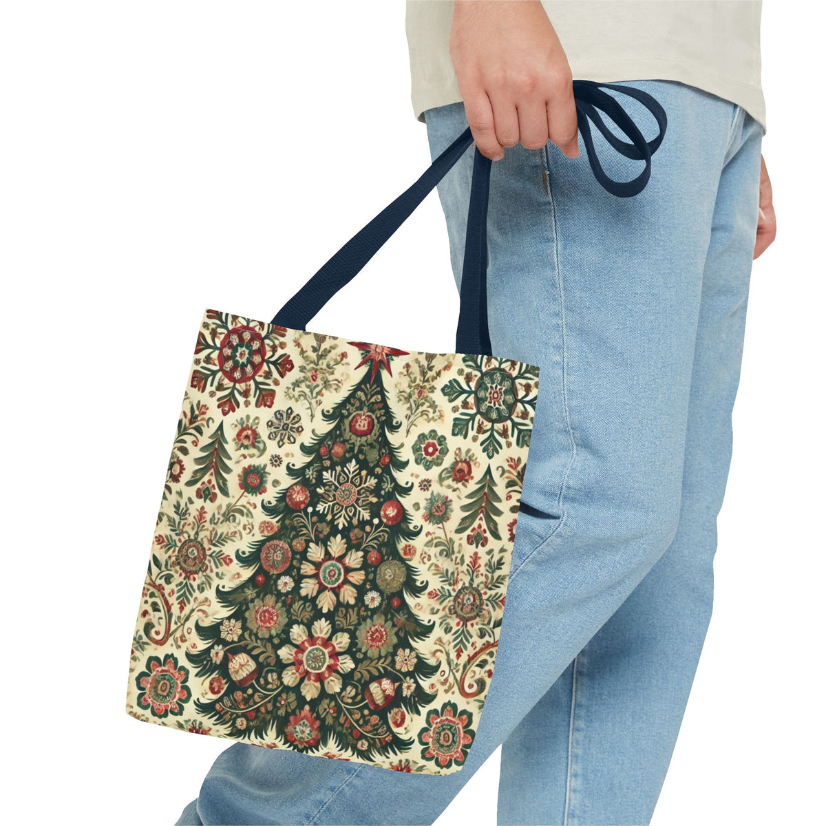 Vintage Christmas Trees Polish Folk Art Pattern Tote Bag