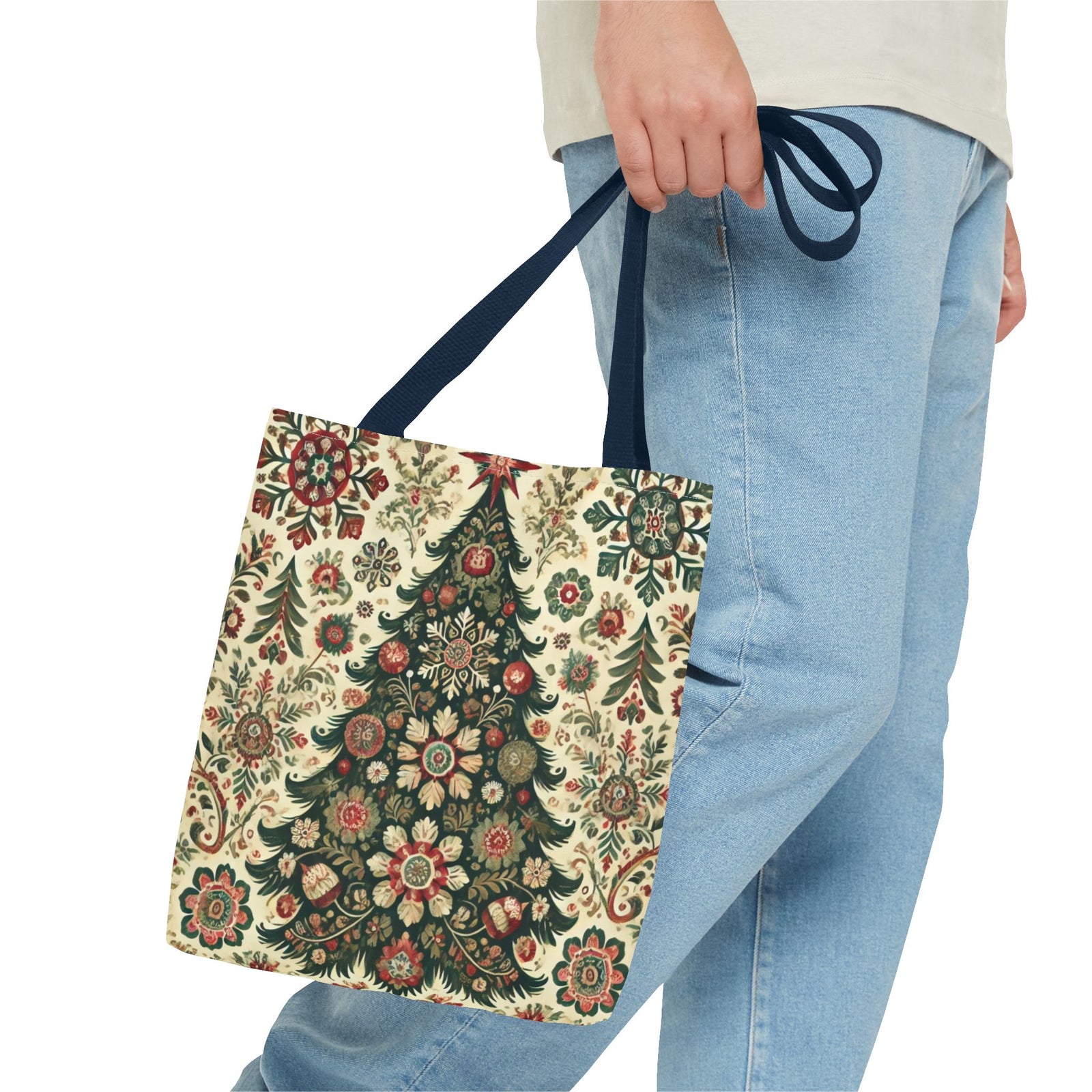 Vintage Christmas Trees Polish Folk Art Pattern Tote Bag