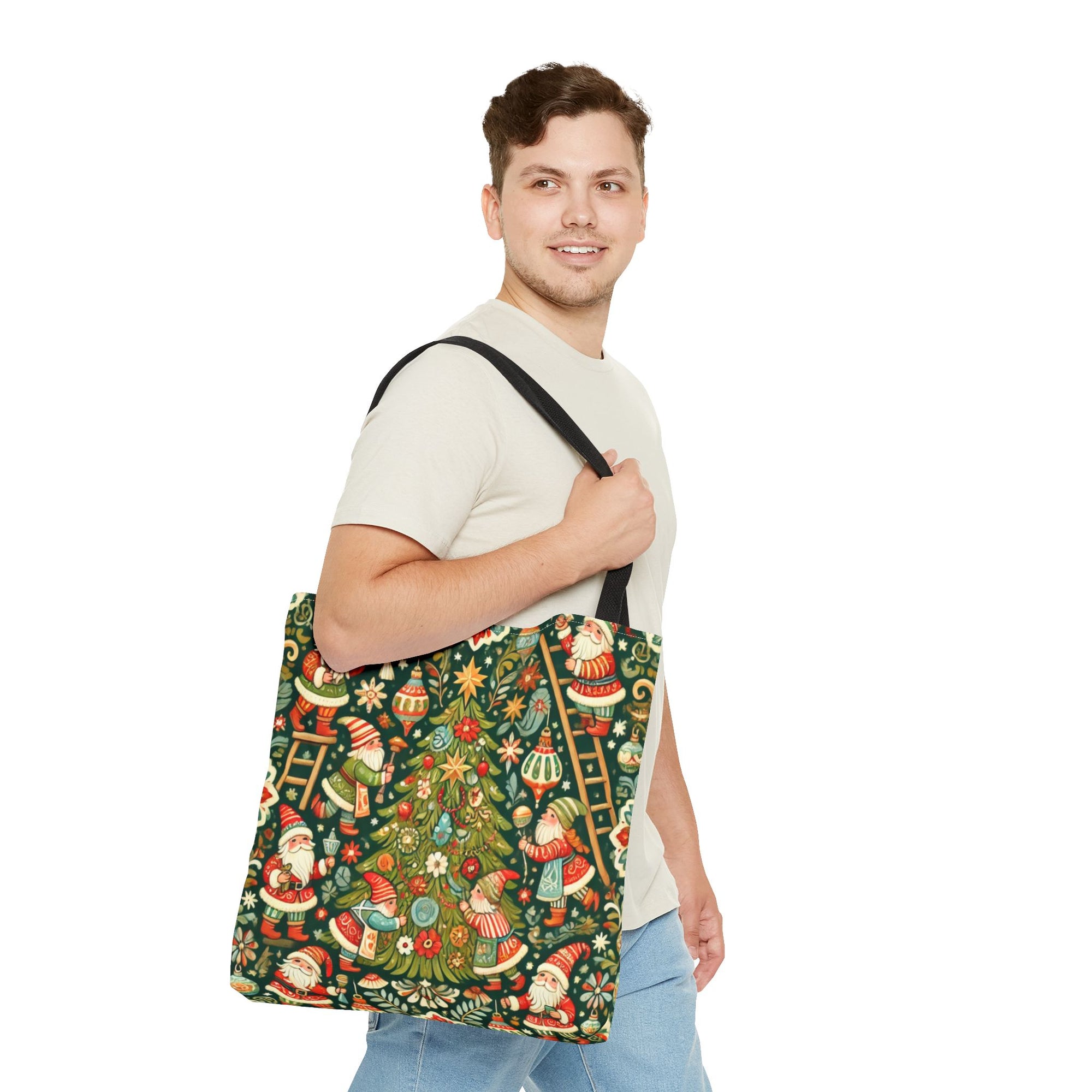 Christmas Gnomes Decorating Tree Holiday Tote Bag