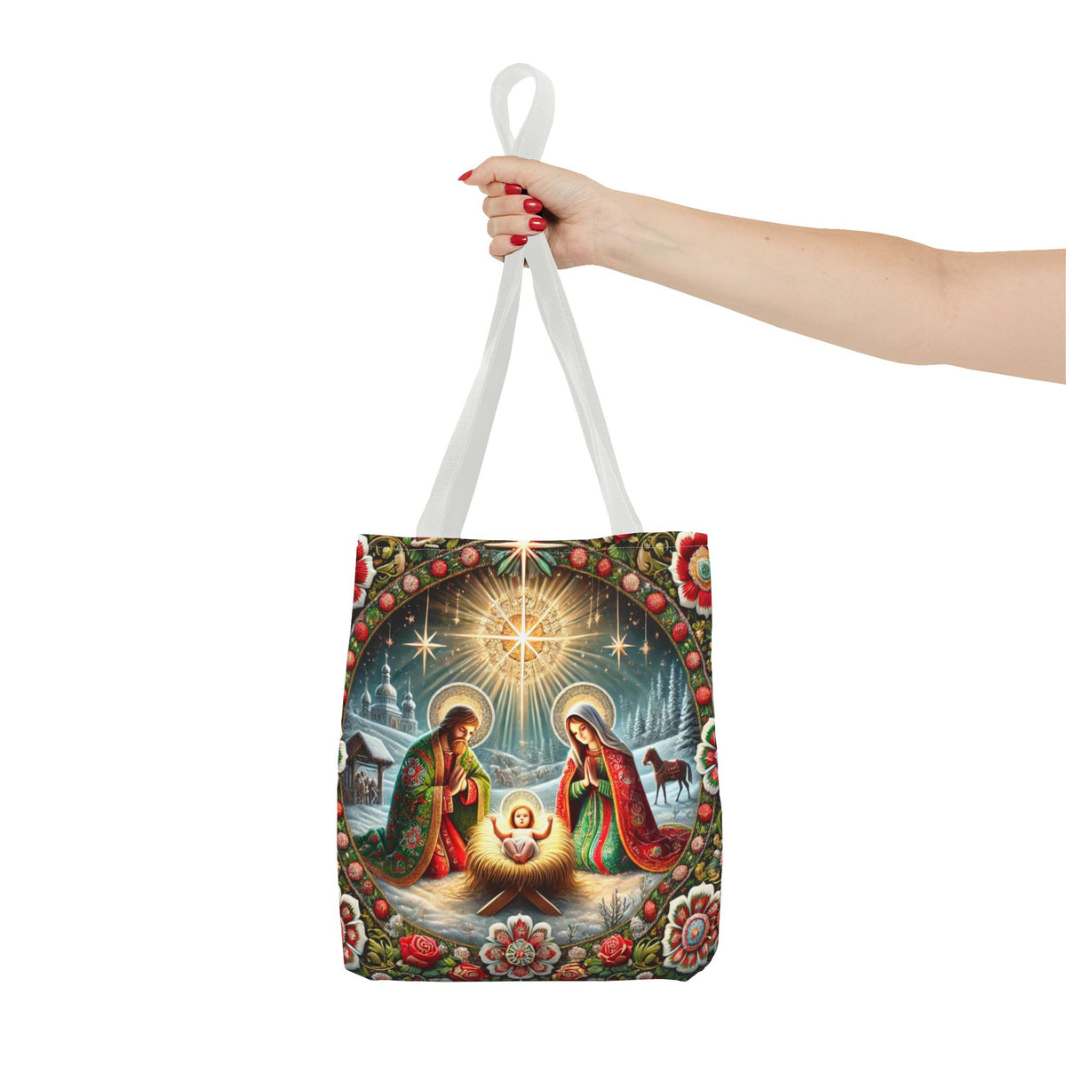 Nativity Scene Holy Family Manger Biblical Artwork Tote Bag