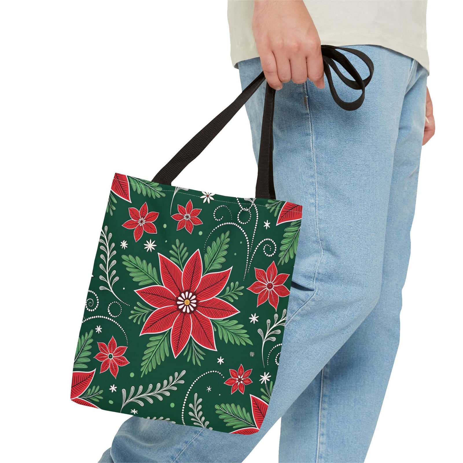 Christmas Poinsettia Folk Art Tote Bag