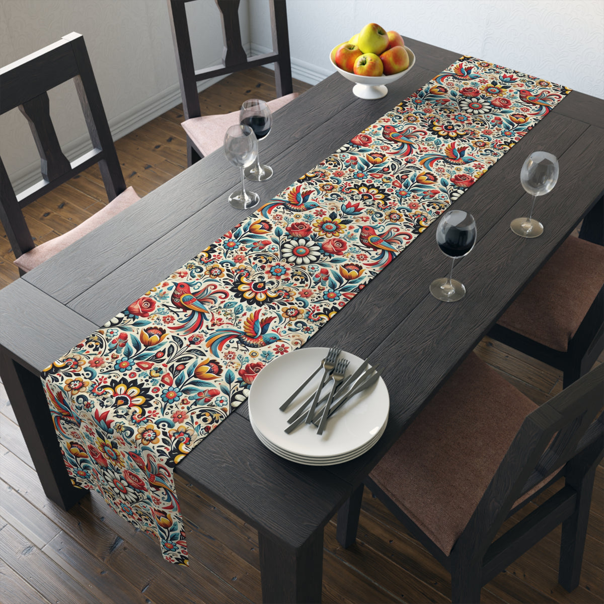 Birds and Flowers Floral Table Runner