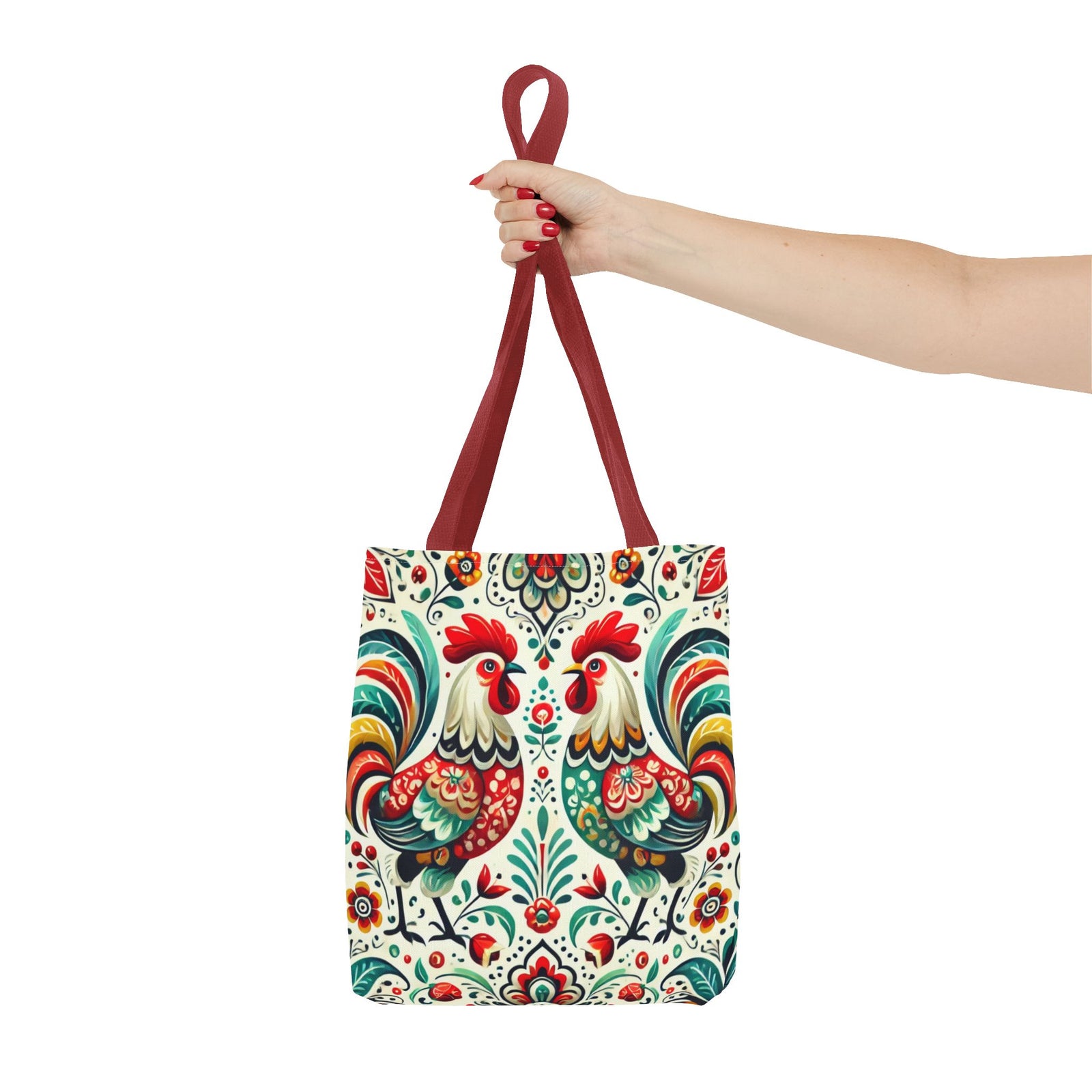 Vibrant Floral Folk Art Chicken Tote Bag
