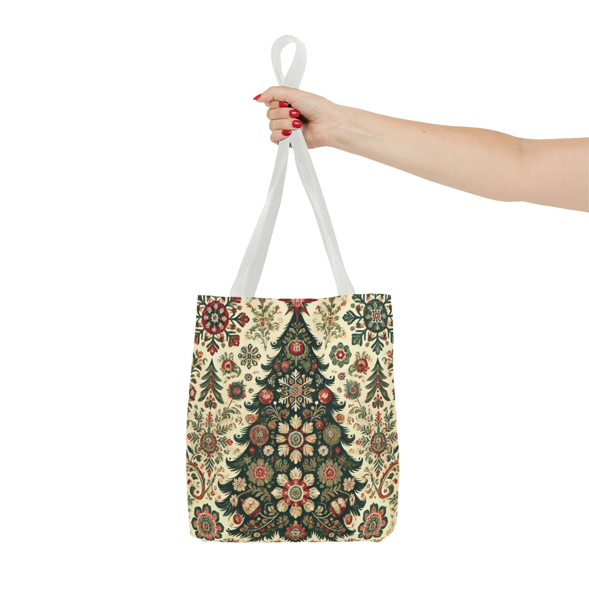 Vintage Christmas Trees Polish Folk Art Pattern Tote Bag