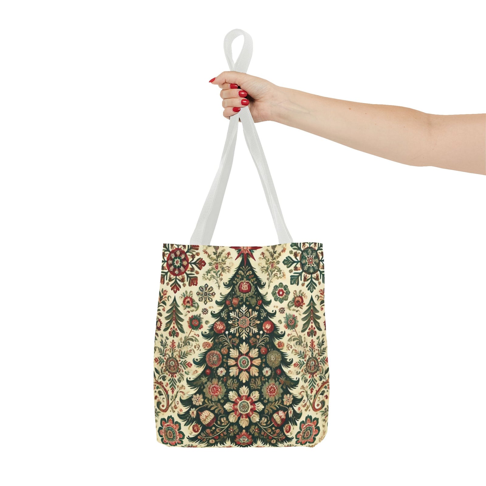 Vintage Christmas Trees Polish Folk Art Pattern Tote Bag