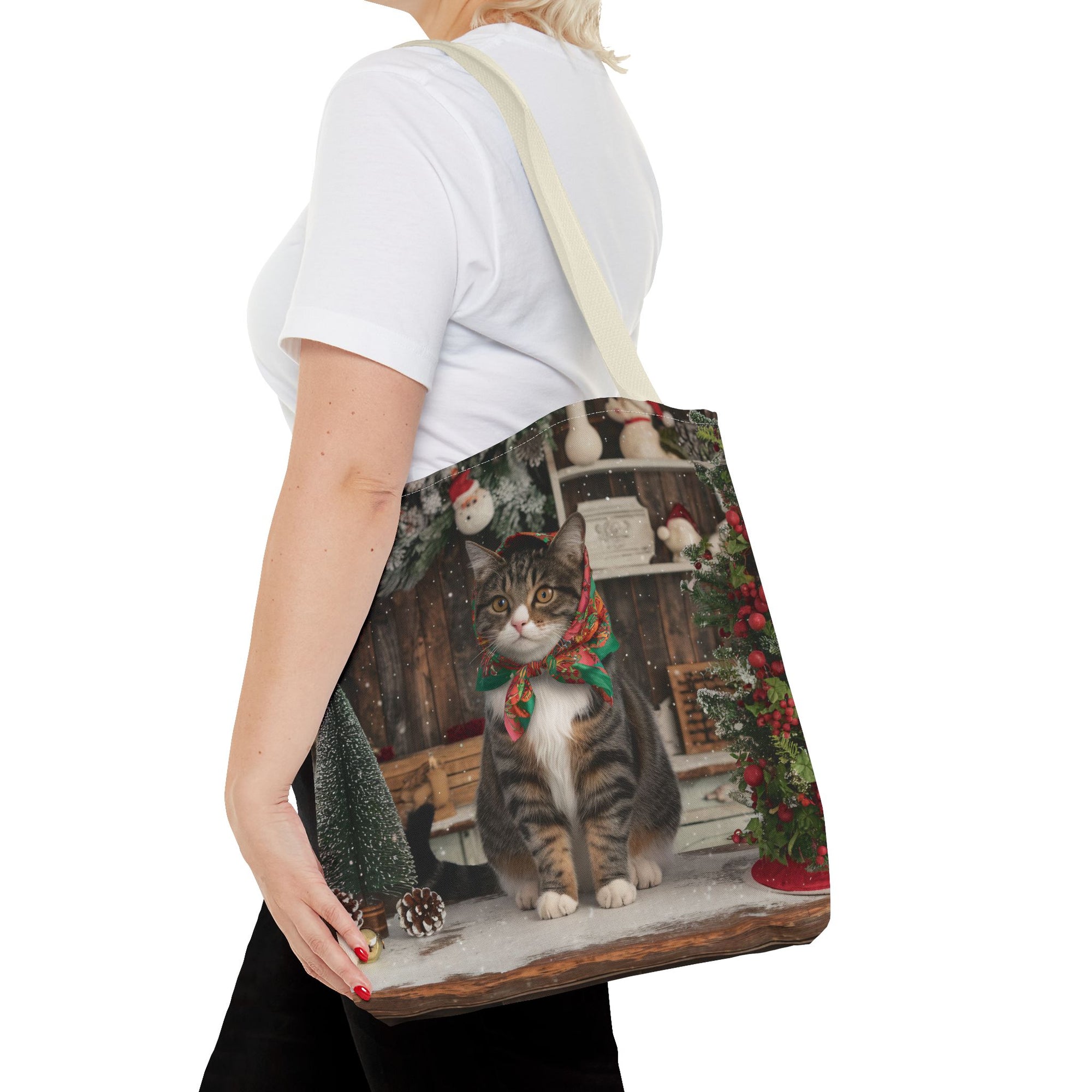 Babushka Cat Holiday Christmas Tote Bag