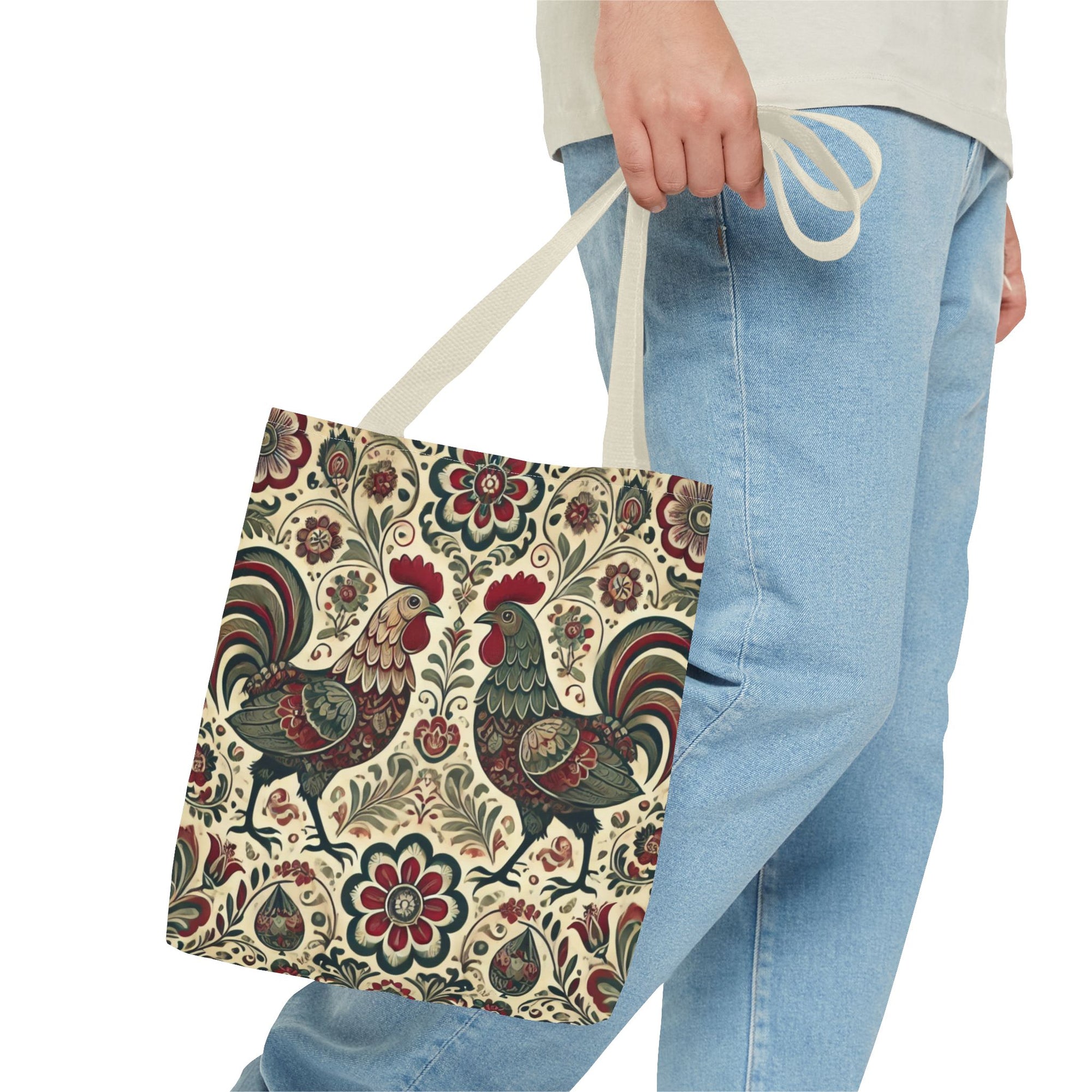 Retro Themed Polish Wycinanki Rooster Pattern Folk Art Tote Bag