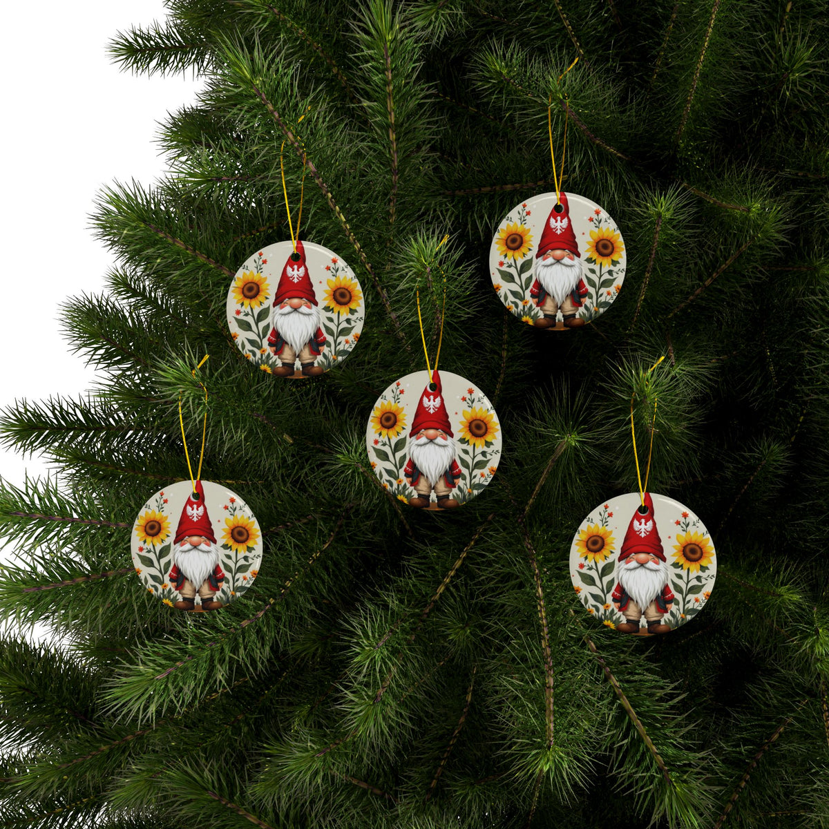 Poland Gnome Sunflower Ceramic Ornaments