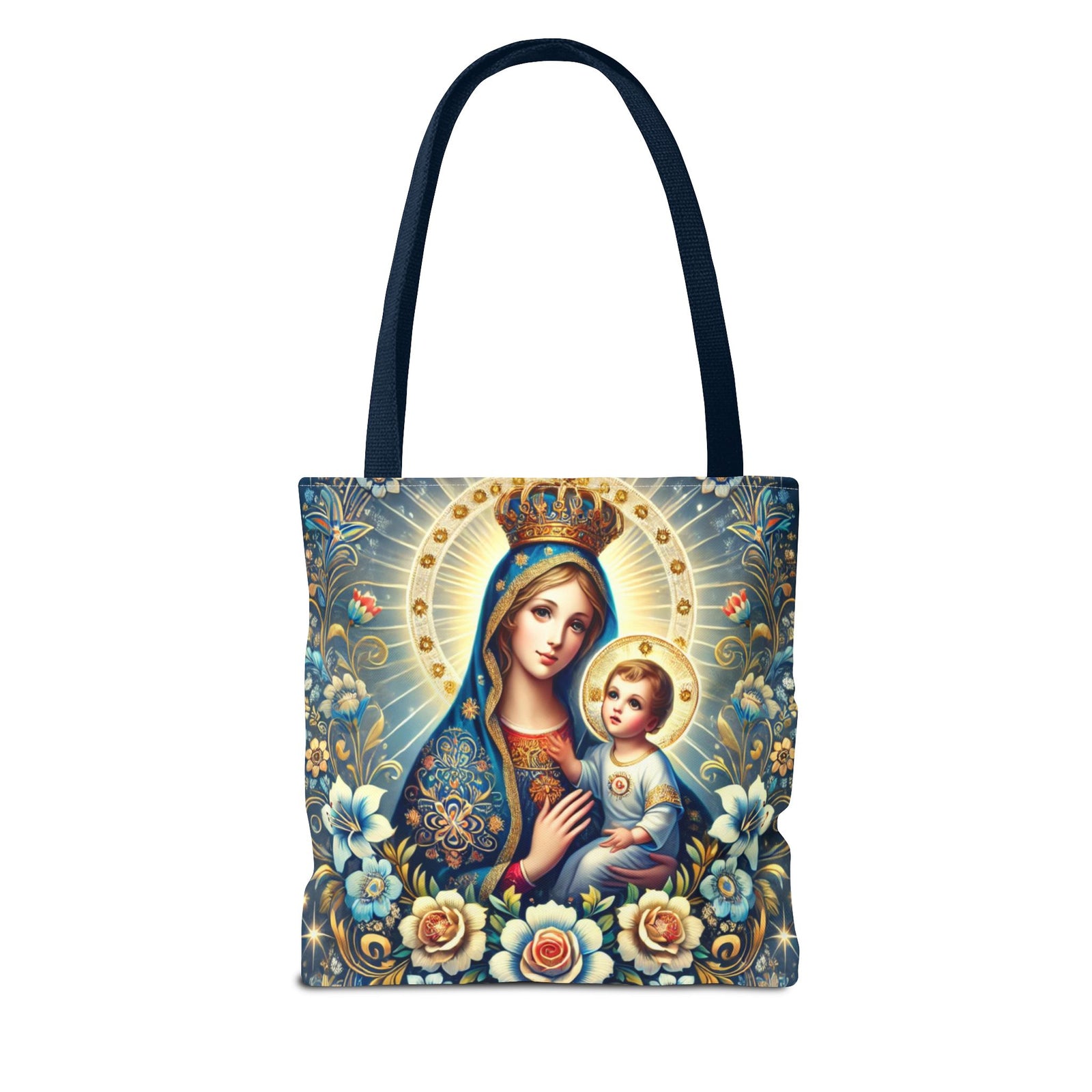 Virgin Mary Baby Jesus Floral Folk Art Tote Bag