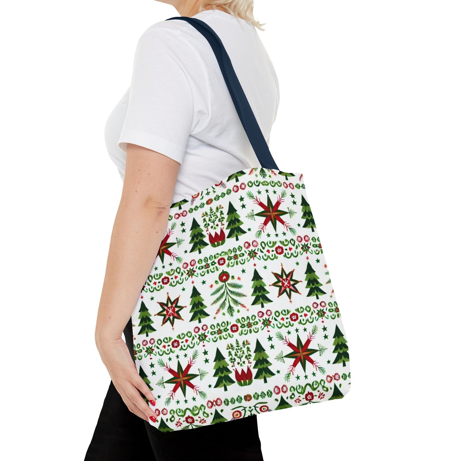 Polish Christmas Folk Art Pattern Stars Pines & Florals Tote Bag