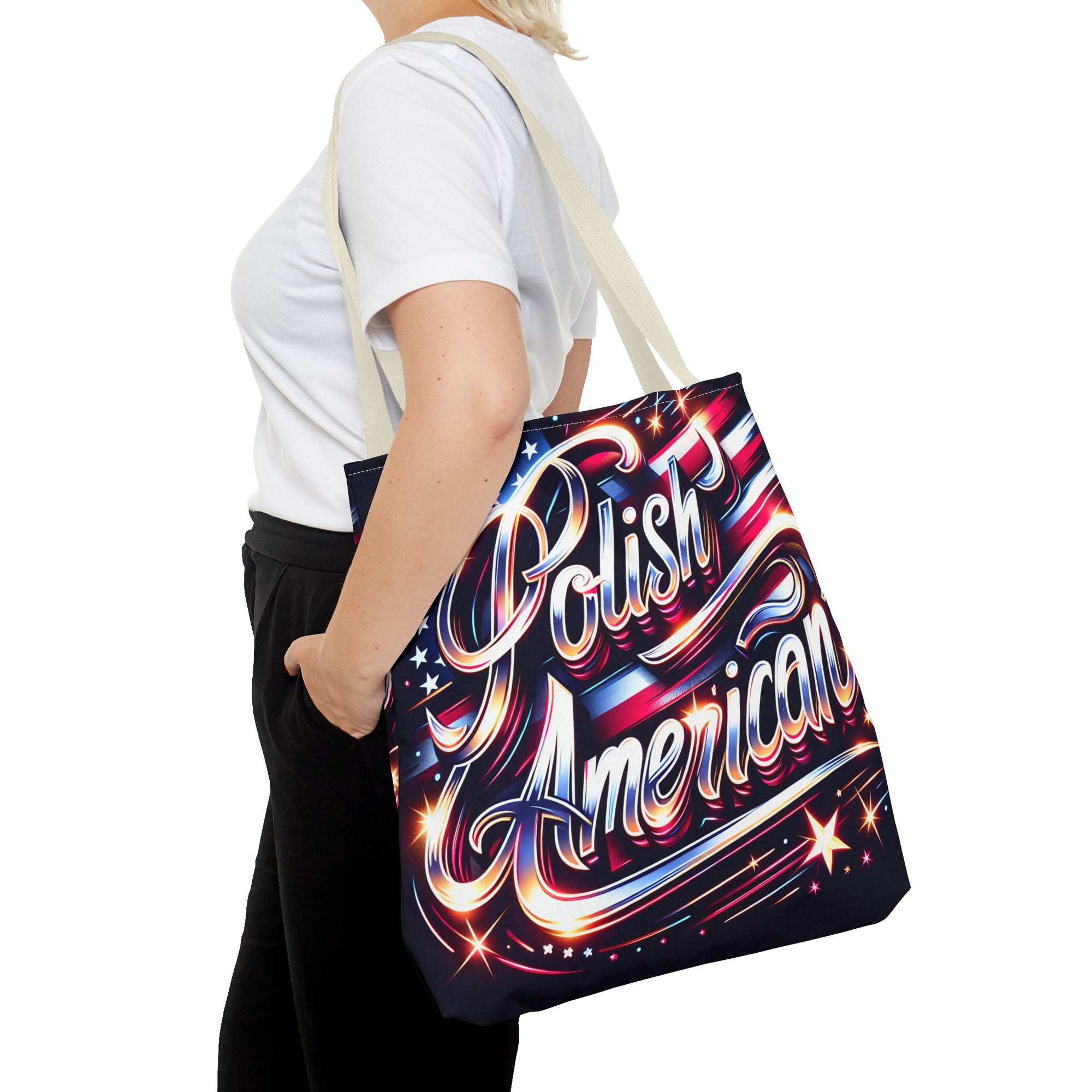 Polish American Patriotic Tote Bag - USA Flag Shoulder Bag for Independence Day