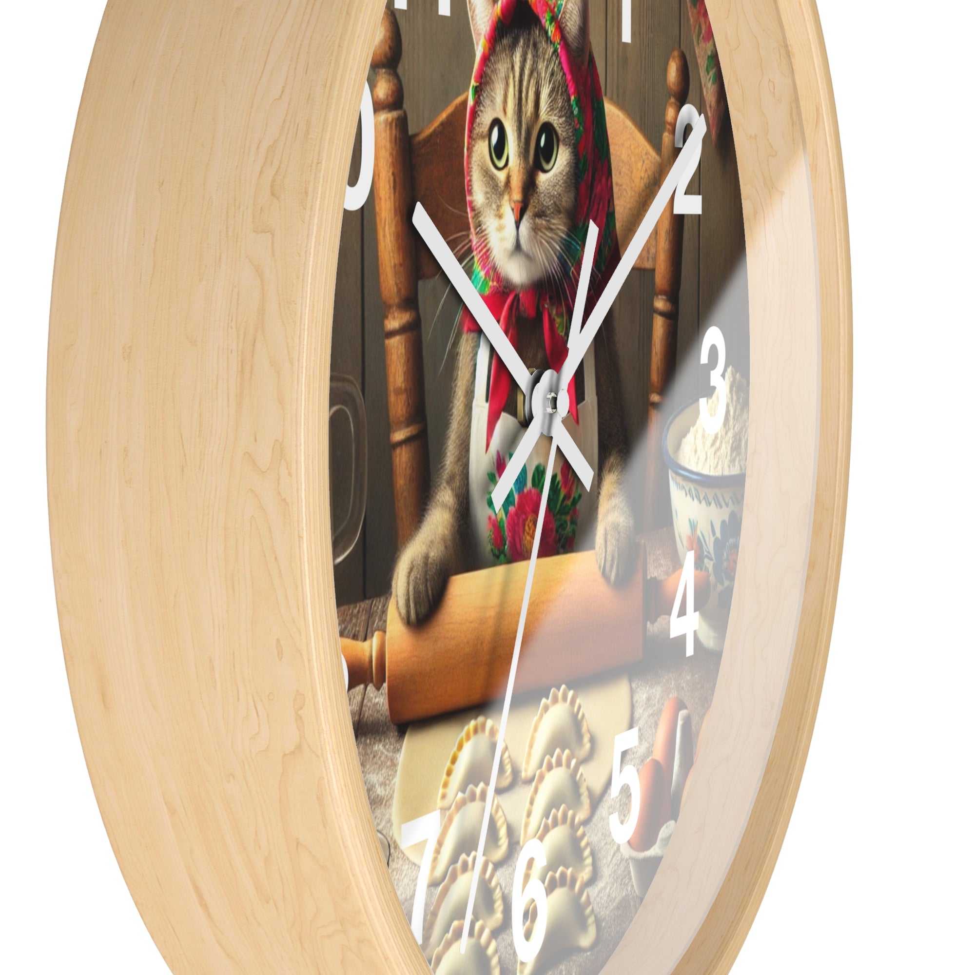 Babushka Cat Making Pierogi Wall Clock