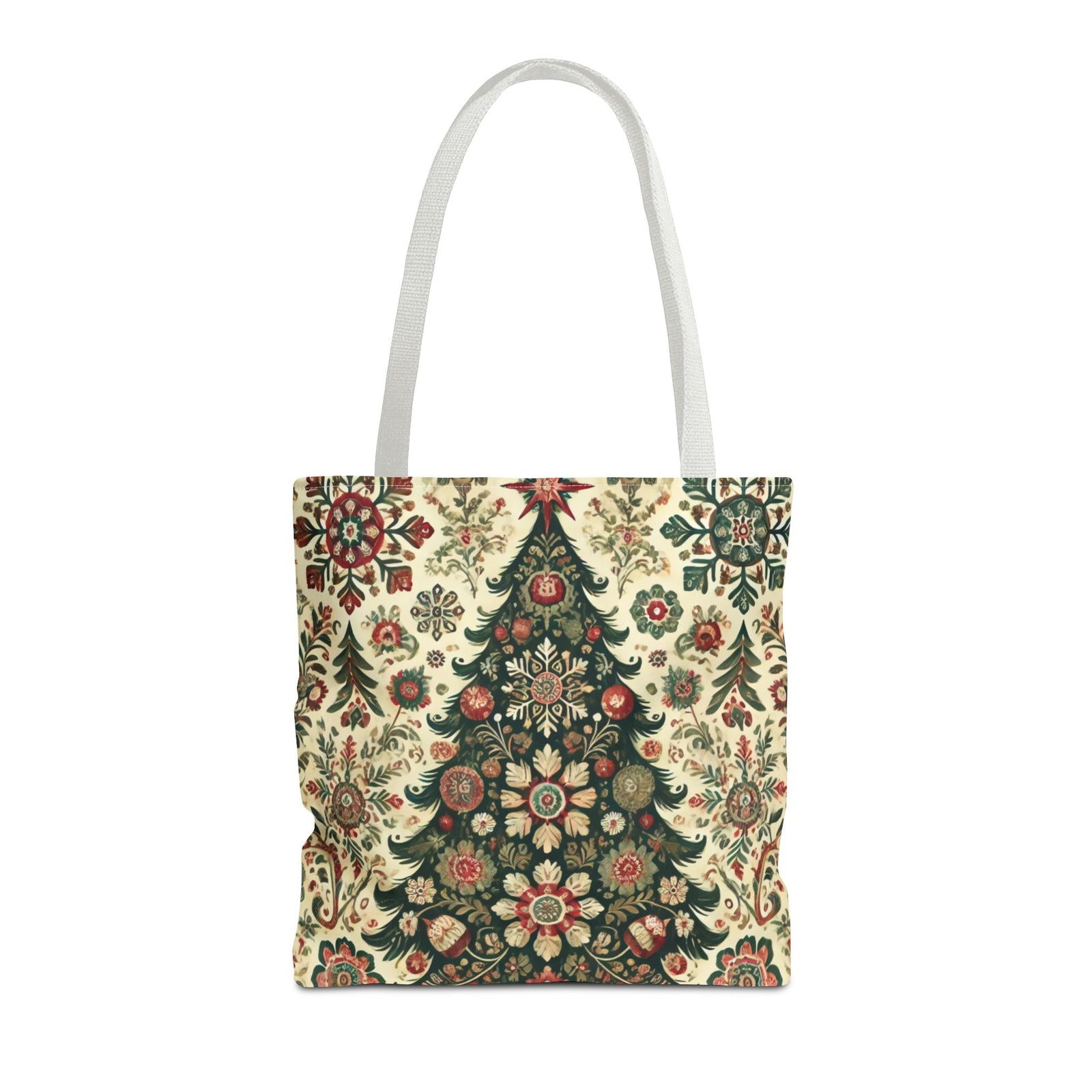 Vintage Christmas Trees Polish Folk Art Pattern Tote Bag