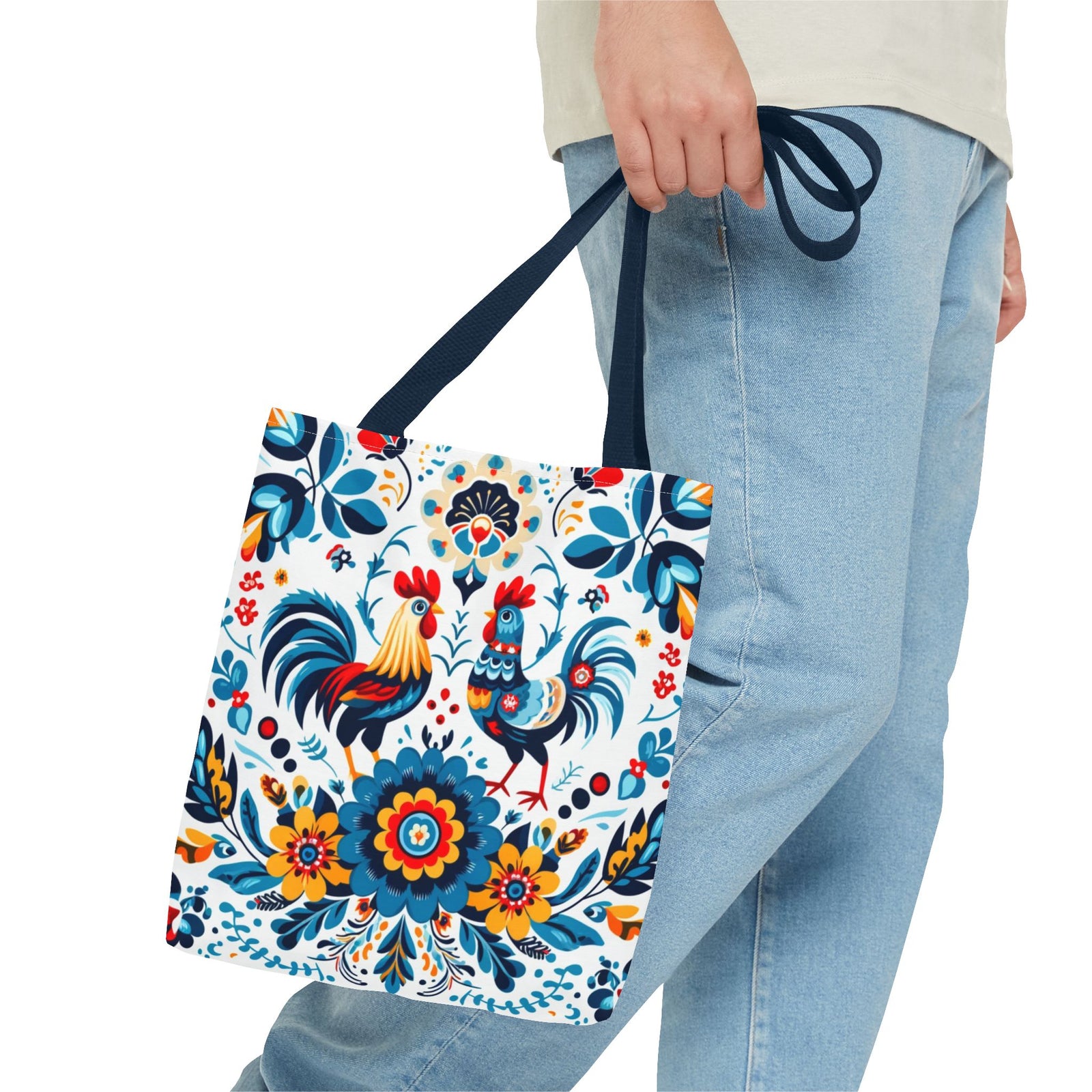 Vibrant Polish Chicken Pattern Floral Design Tote Bag
