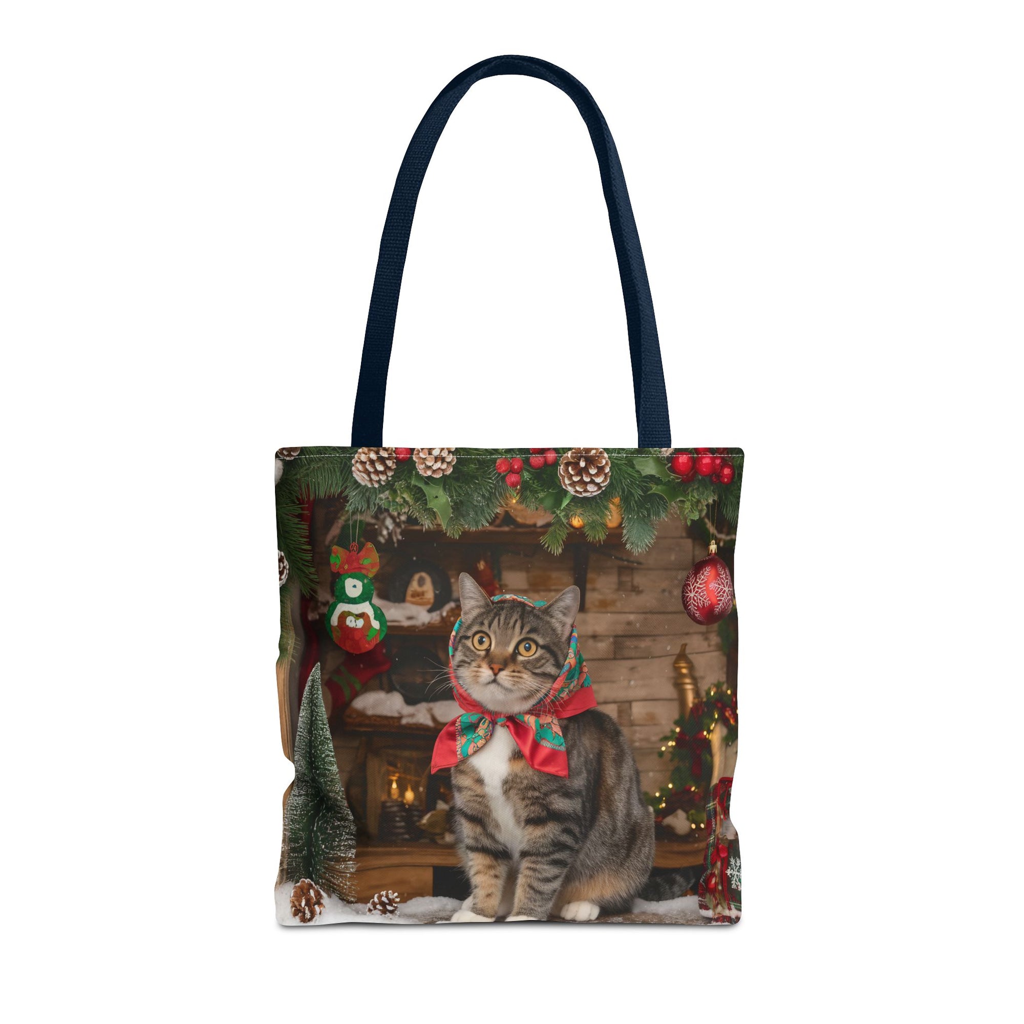 Cat with Babushka Christmas Tote Bag