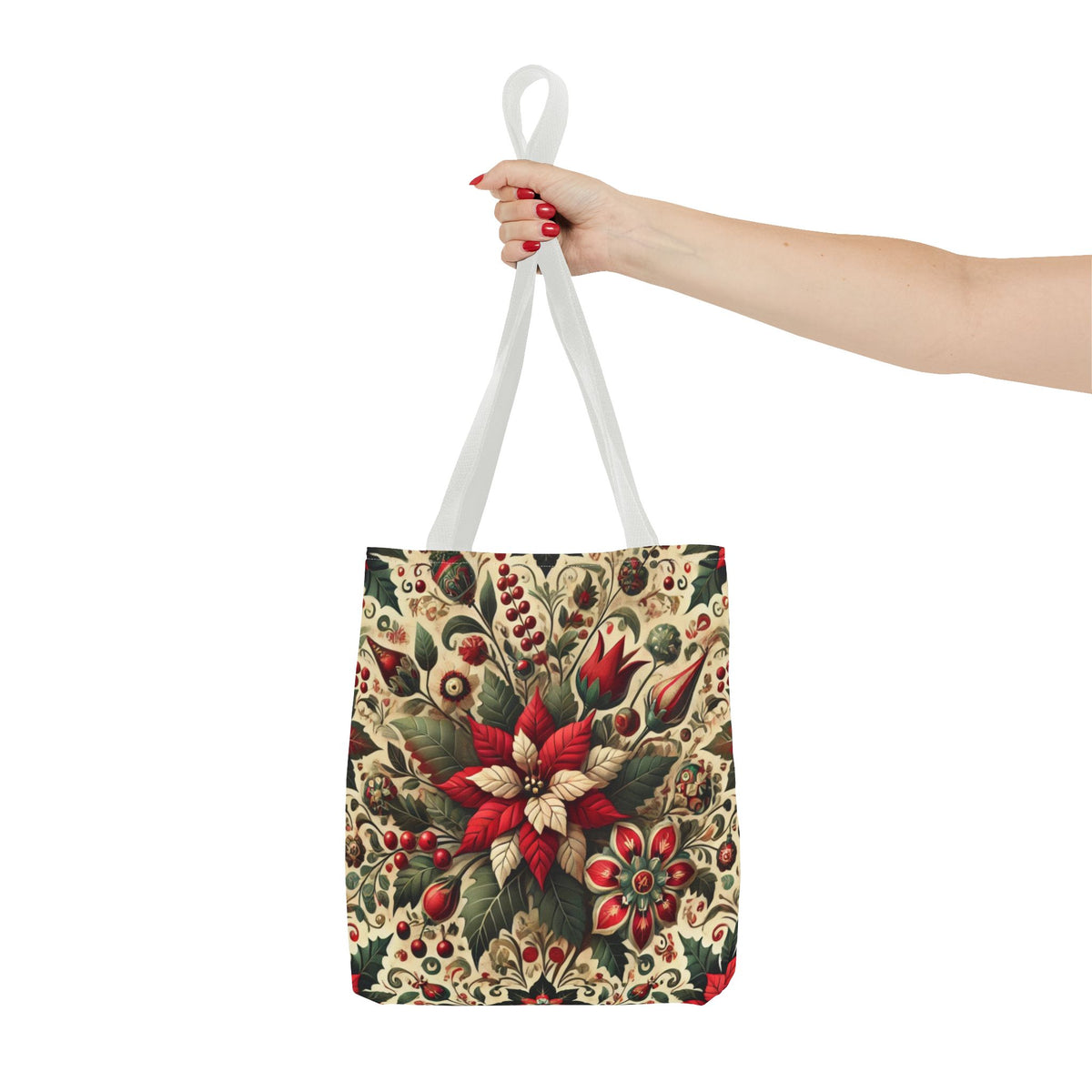 Christmas Poinsettia Floral Art Holiday Tote Bag