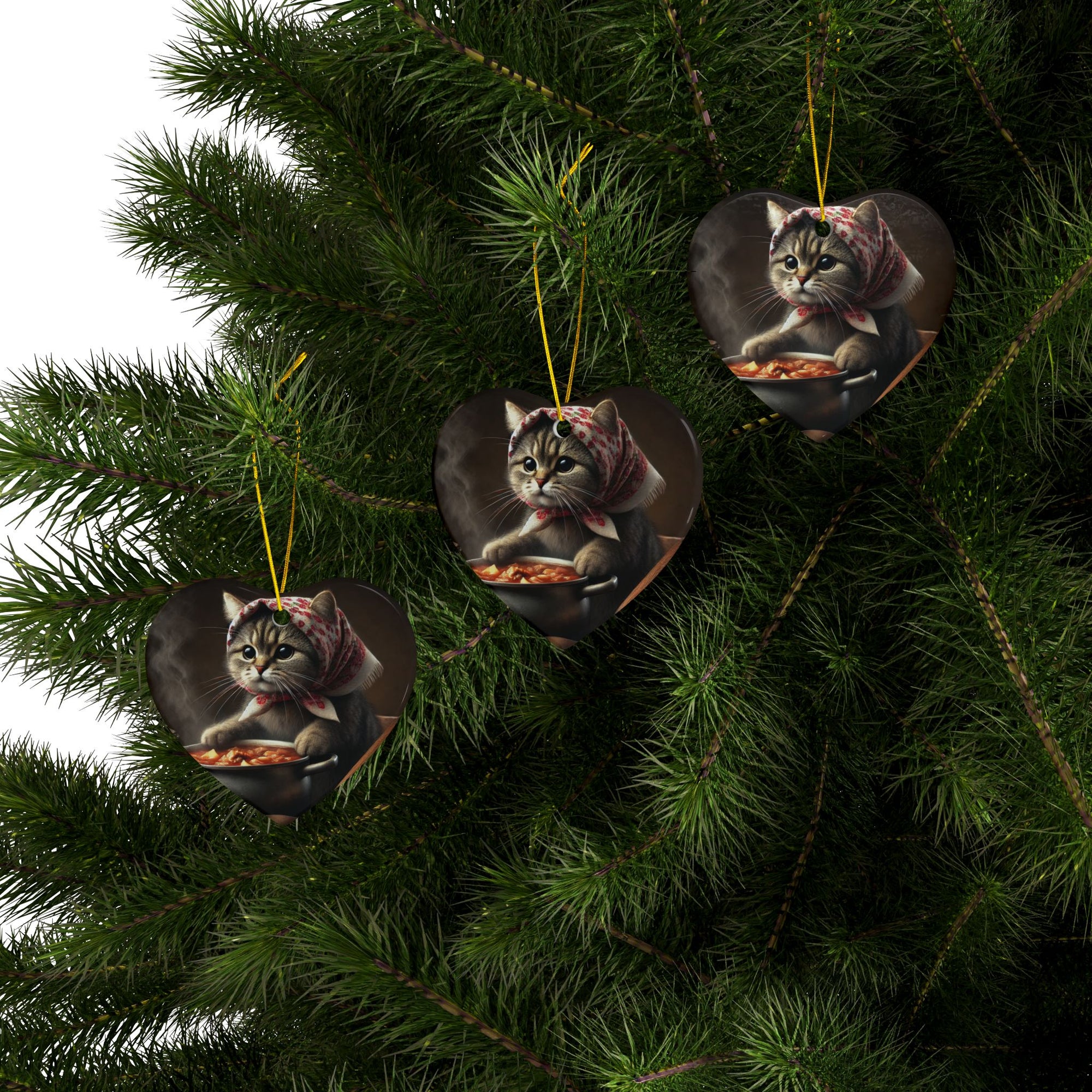 Polish Cat Making Bigos Ceramic Ornaments