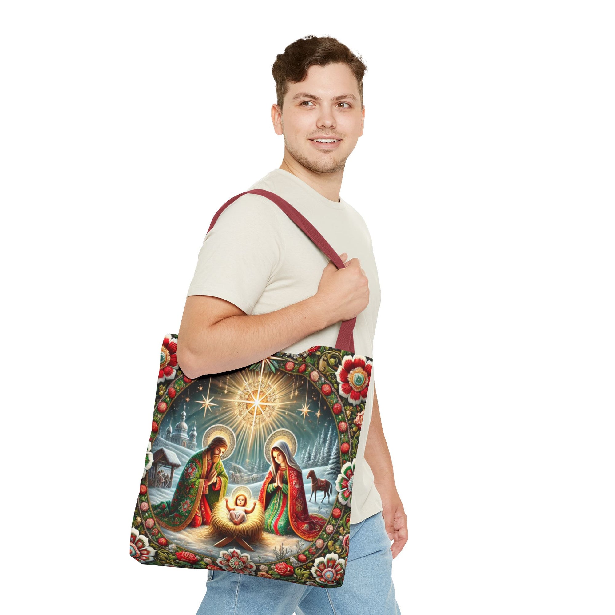 Nativity Scene Holy Family Manger Biblical Artwork Tote Bag