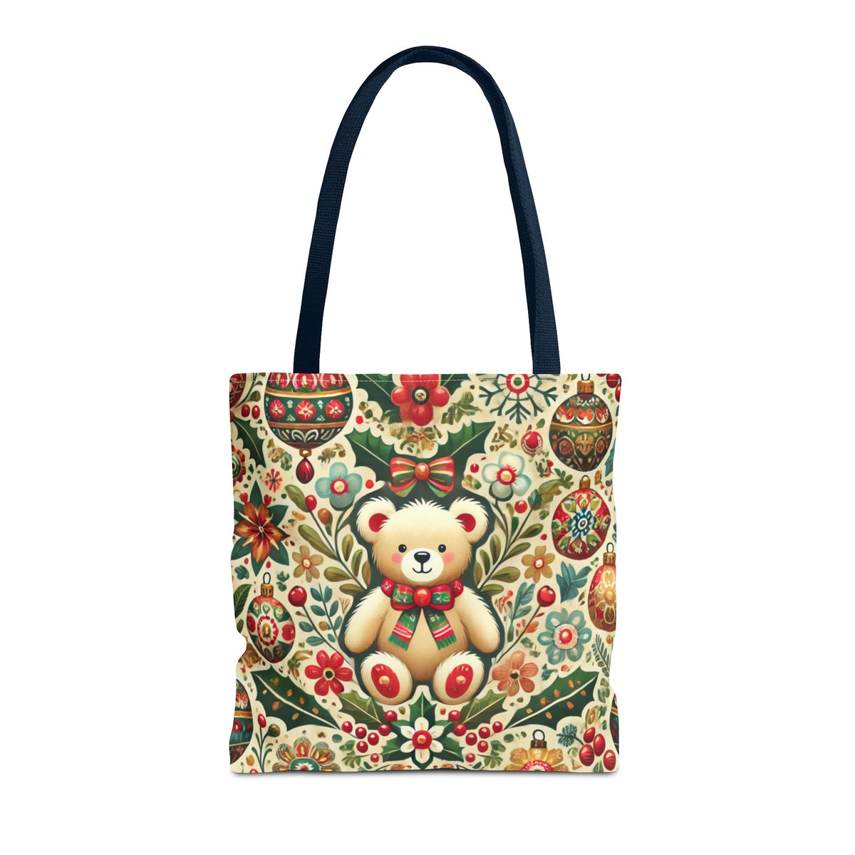 Festive Teddy Bear Folk Art Christmas Holiday Tote Bag