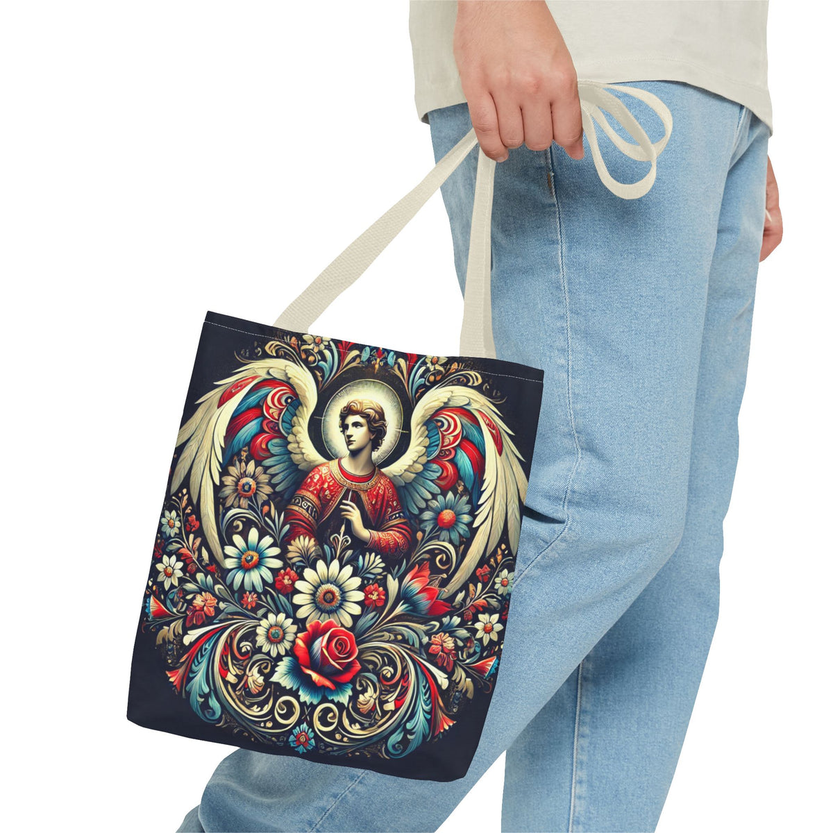 Archangel Michael Polish Floral Folk Art Tote Bag
