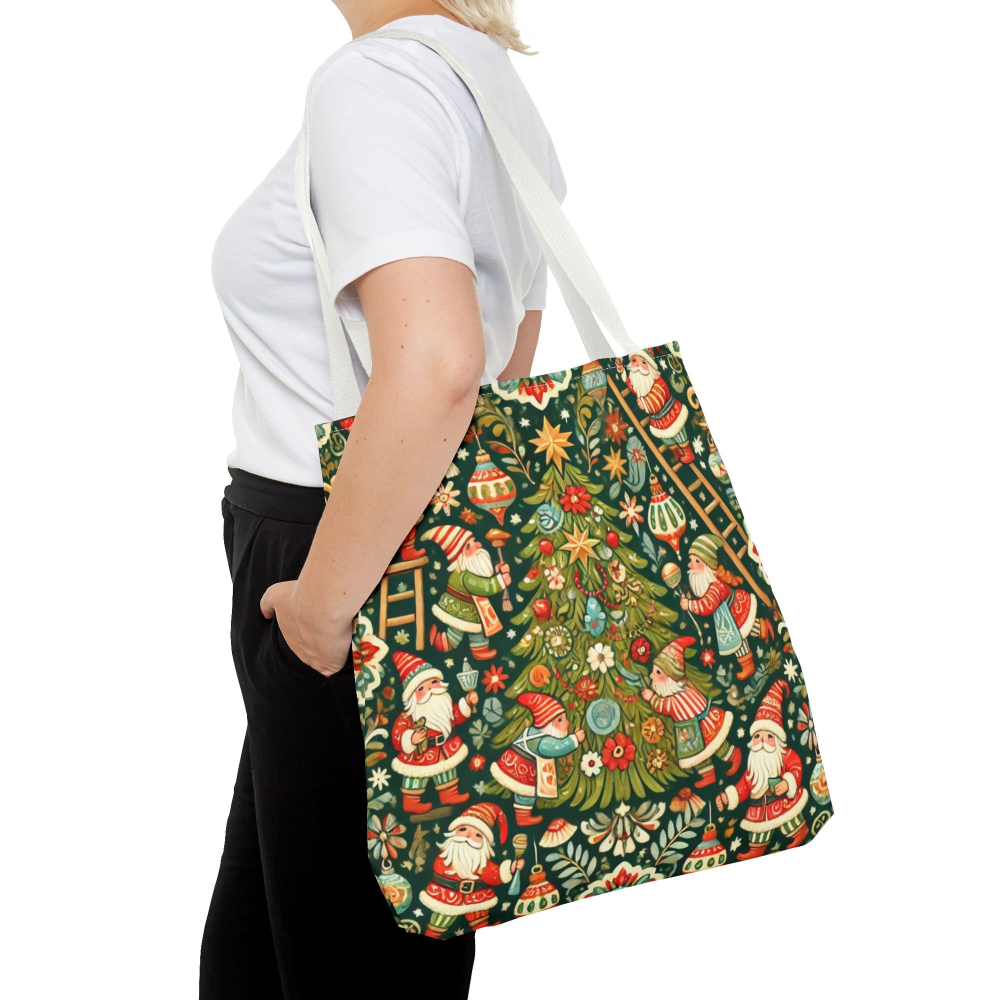 Christmas Gnomes Decorating Tree Holiday Tote Bag