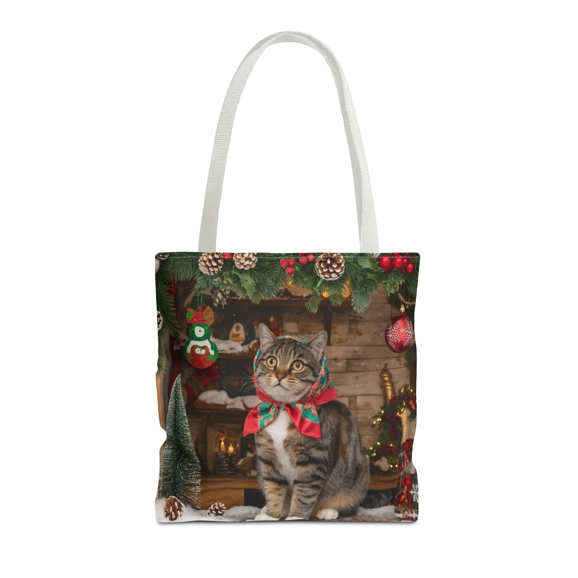Cat with Babushka Christmas Tote Bag