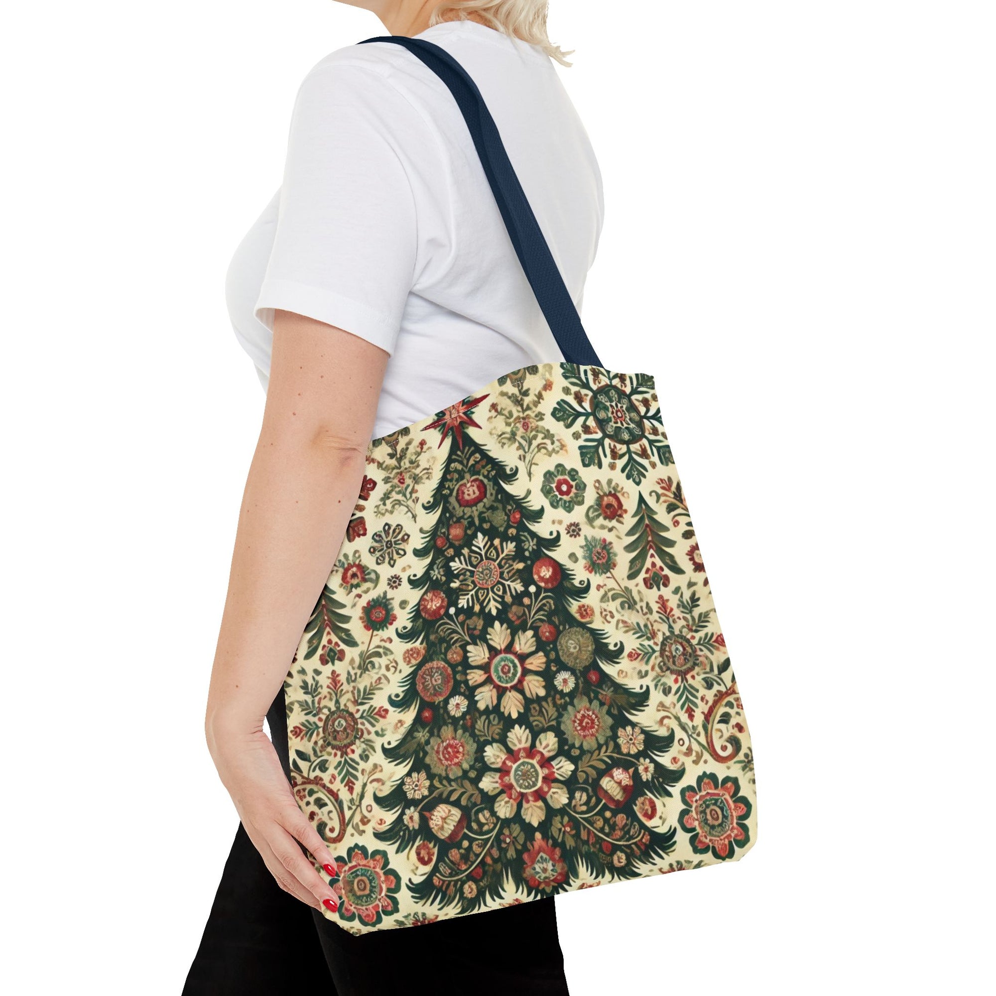 Vintage Christmas Trees Polish Folk Art Pattern Tote Bag