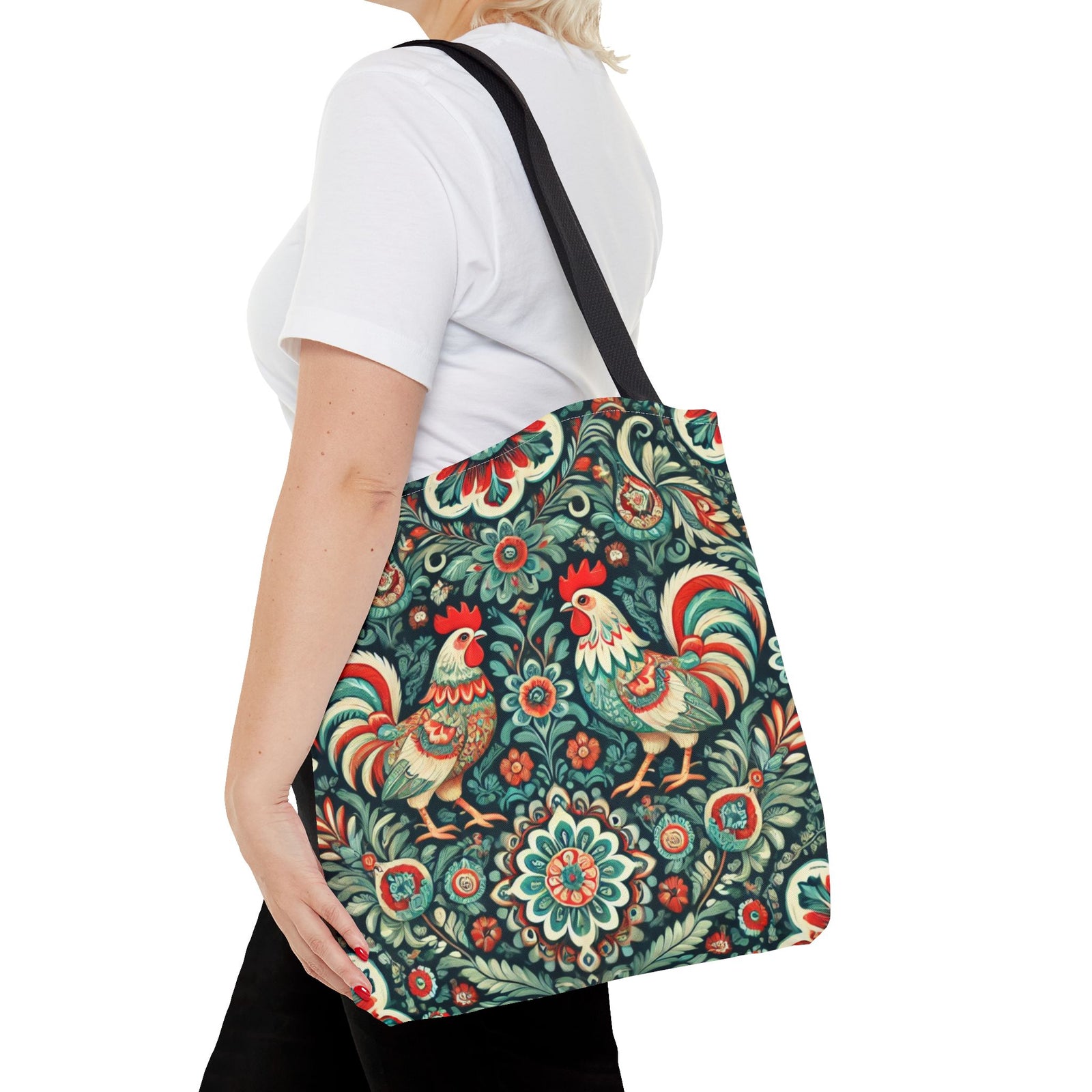 Polish Wycinanki Chickens Floral Design Tote Bag
