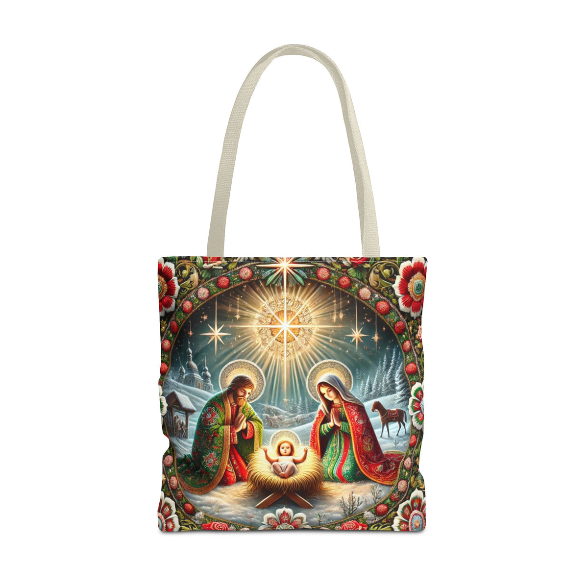 Nativity Scene Holy Family Manger Biblical Artwork Tote Bag