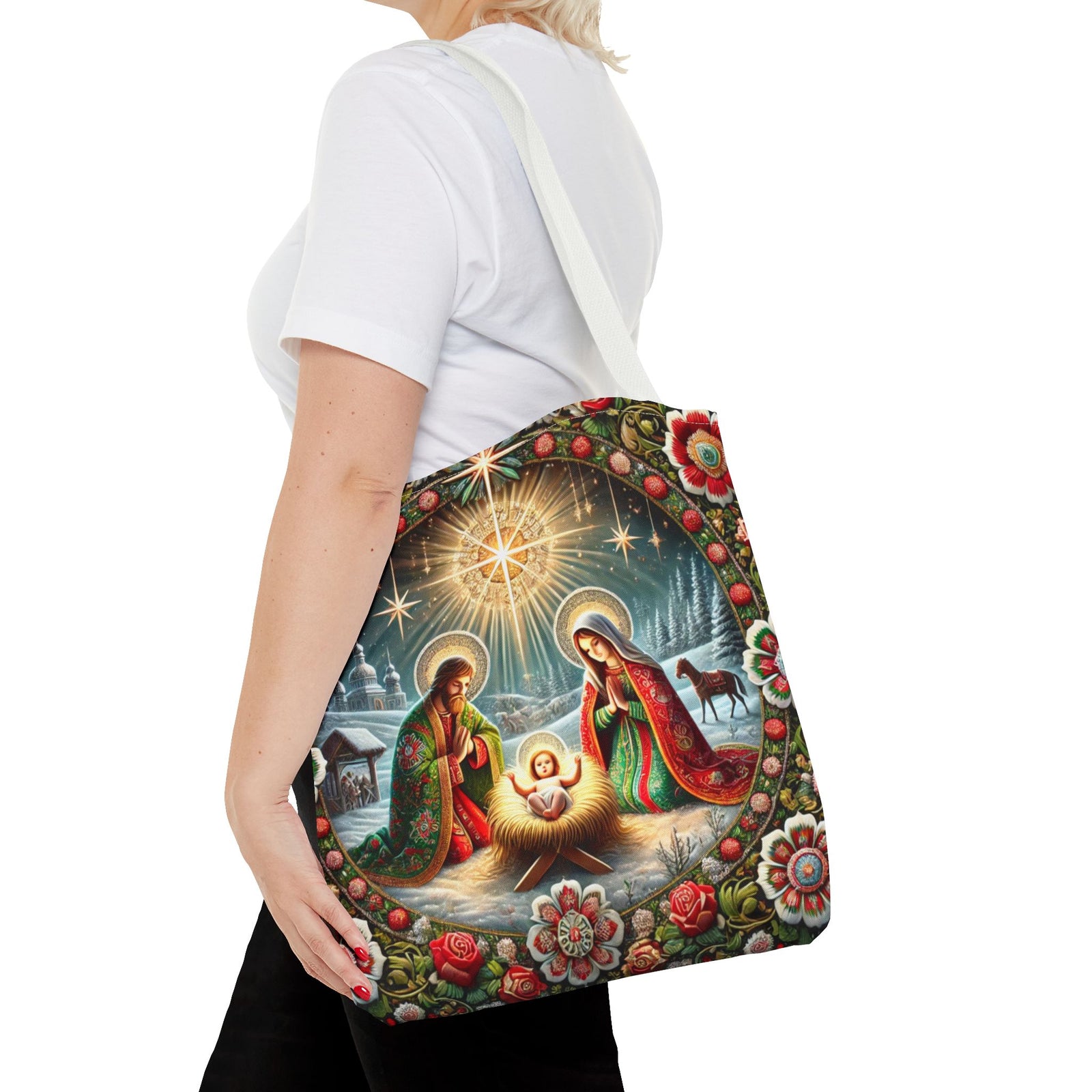 Nativity Scene Holy Family Manger Biblical Artwork Tote Bag