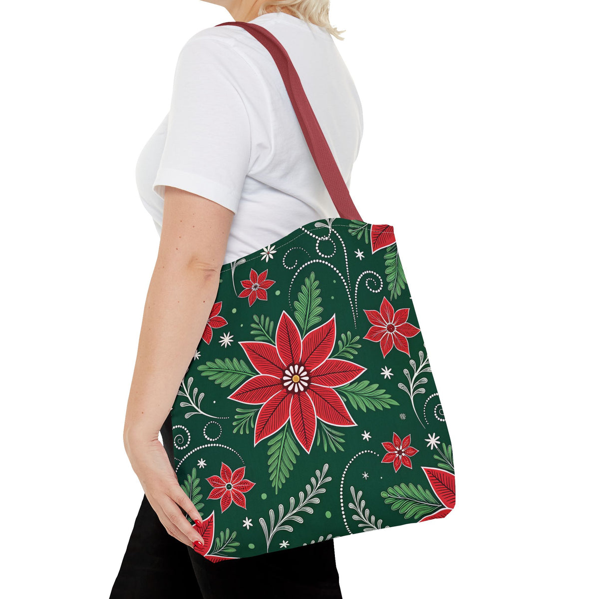 Christmas Poinsettia Folk Art Tote Bag