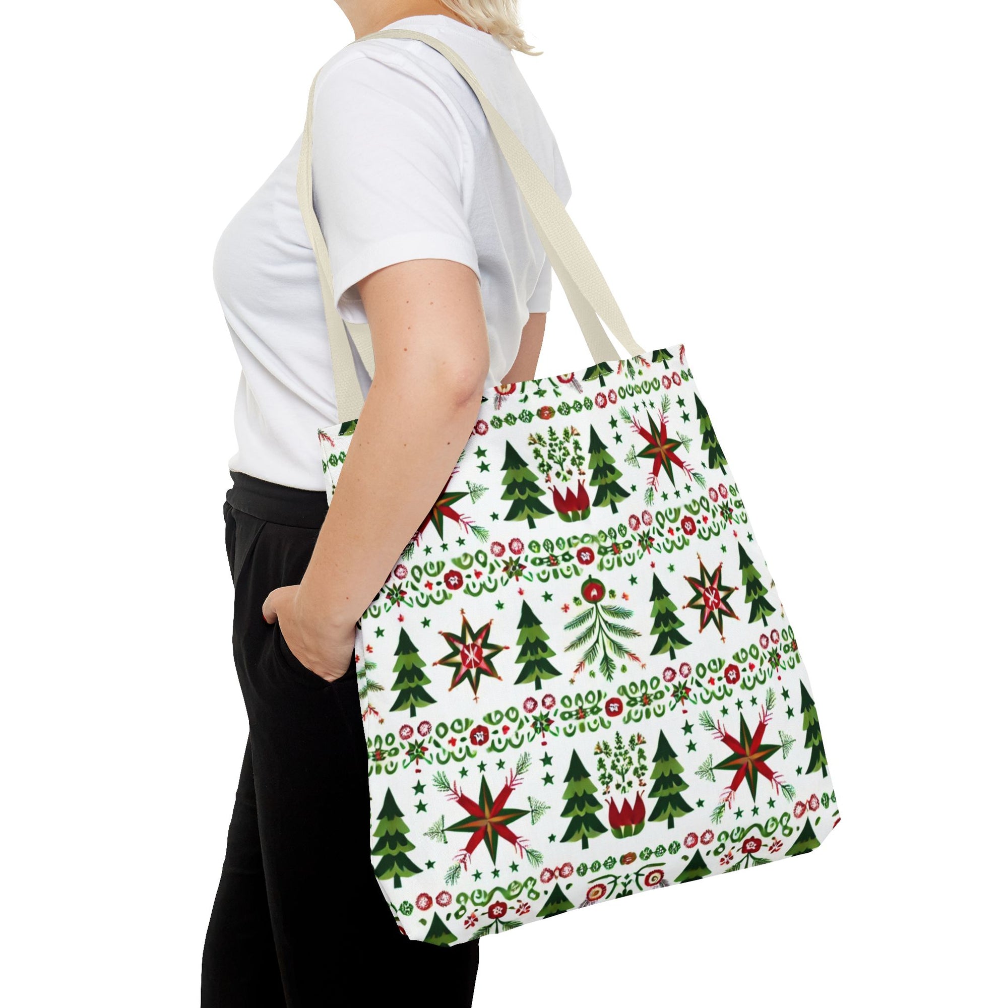 Polish Christmas Folk Art Pattern Stars Pines & Florals Tote Bag